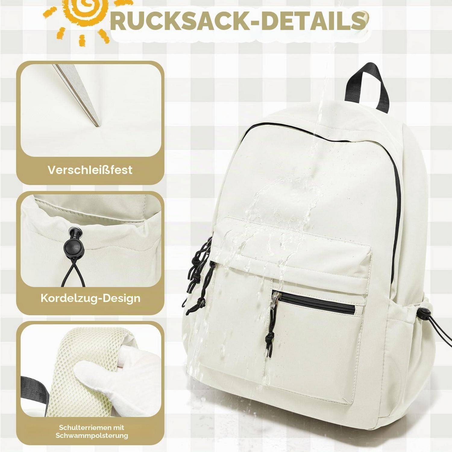 Schulrucksack wasserdicht 19L Laptopfach bis 14 Zoll H2-Beige