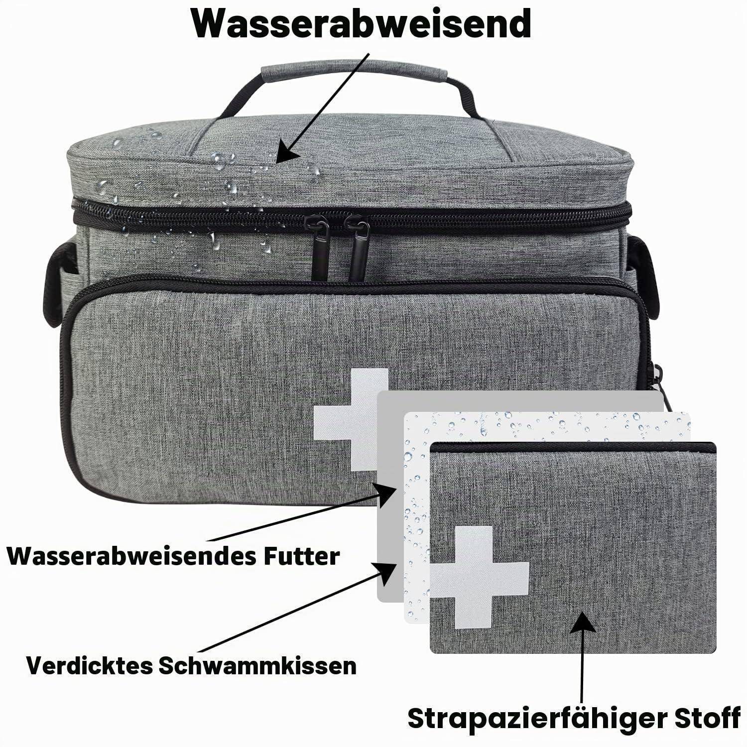 Erste Hilfe Tasche leer Grau, wasserdicht, 29x20x17cm