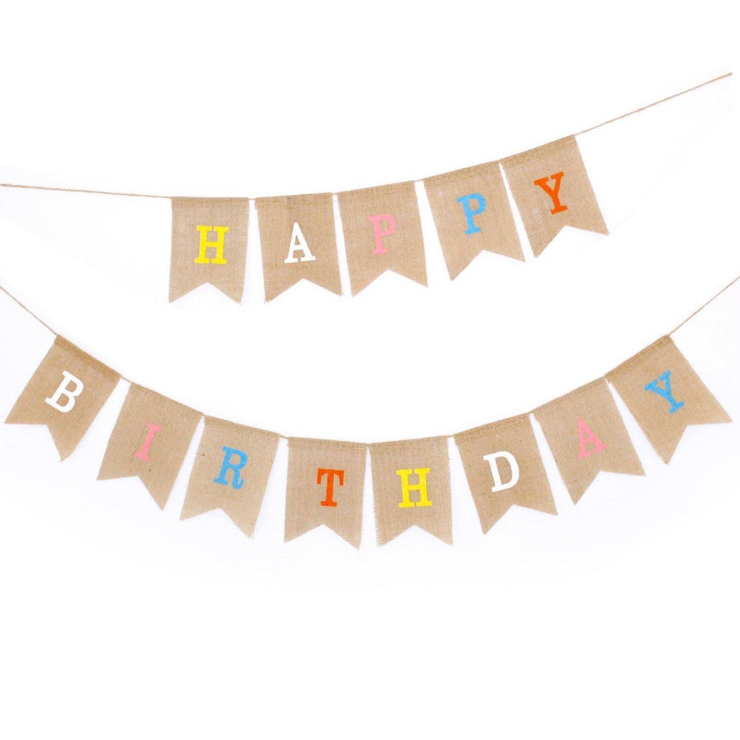 Happy Birthday Girlande Leinen Vintage 4,8m 13 Flaggen