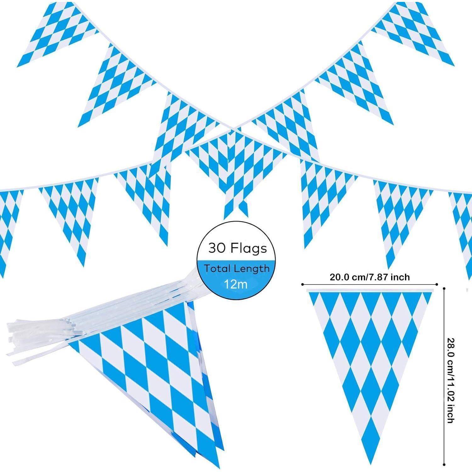 Blau-weiße Wimpelkette mit Rautenmuster mit „30 Flaggen