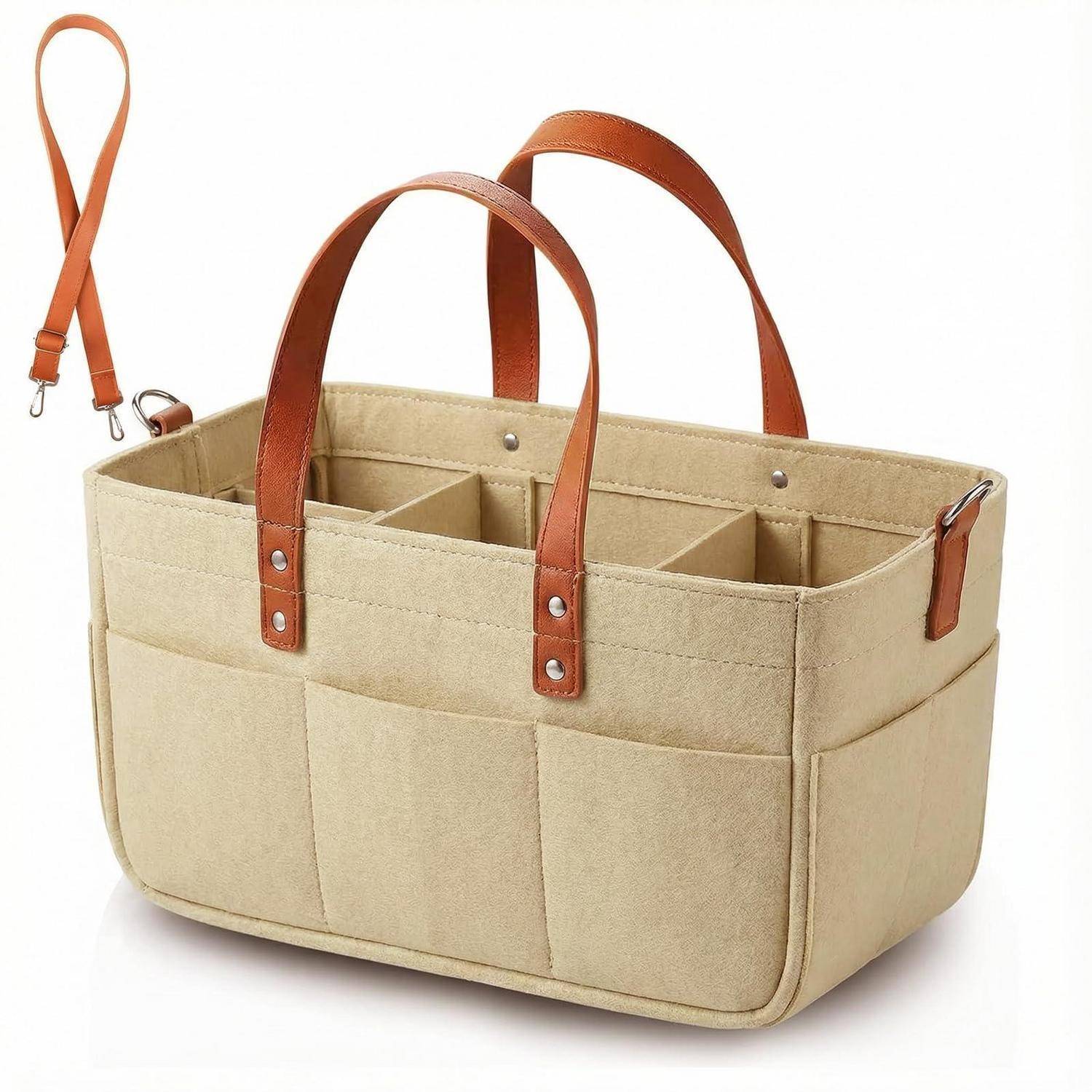 Filztasche Einkaufskorb 30L mit Fächern und Schultergurt Khaki