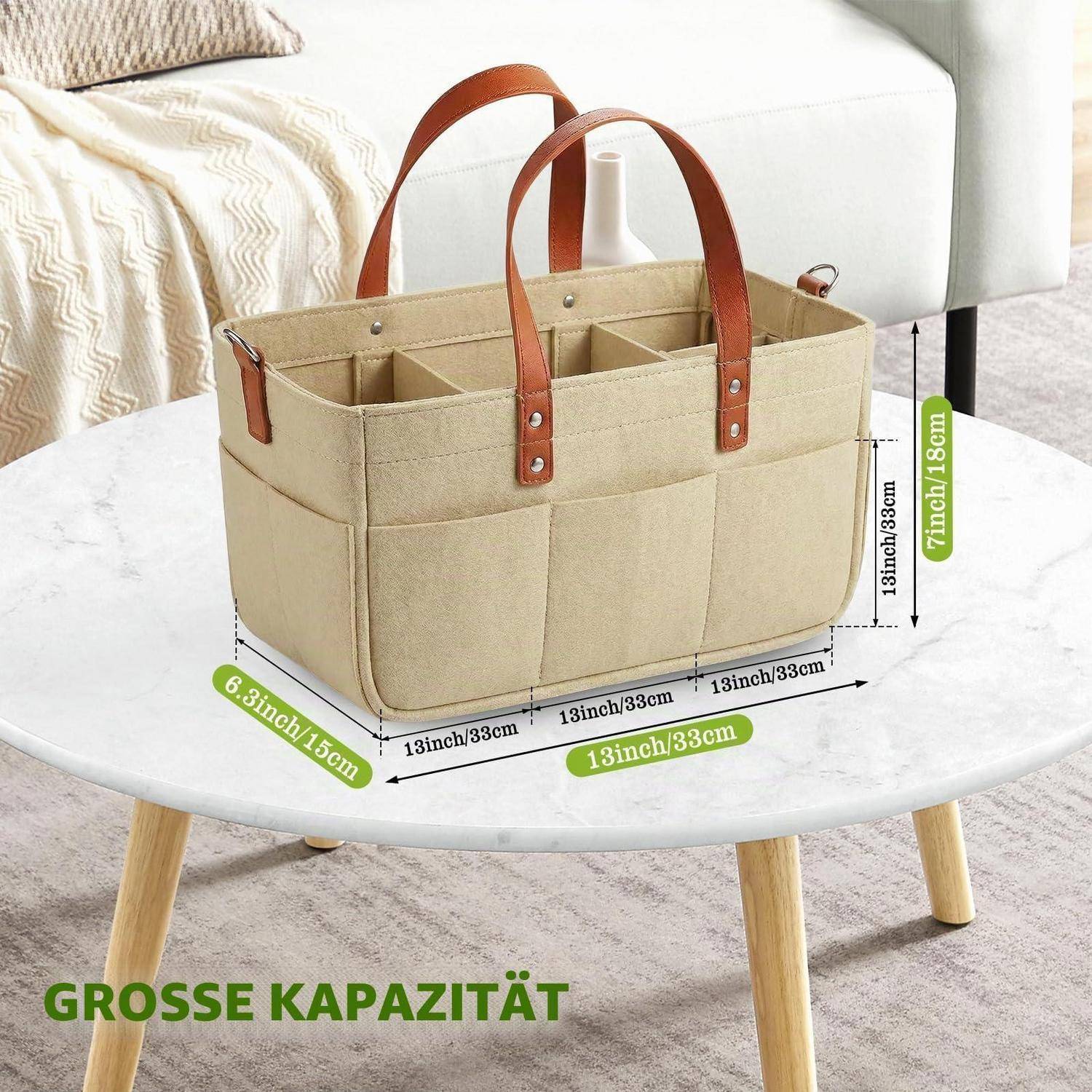 Filztasche Einkaufskorb 30L mit Fächern und Schultergurt Khaki