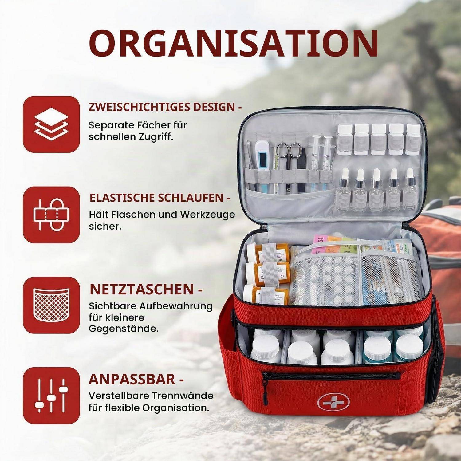 Naapesi Erste-Hilfe-Tasche Rot, große Kapazität, Oxford-Gewebe