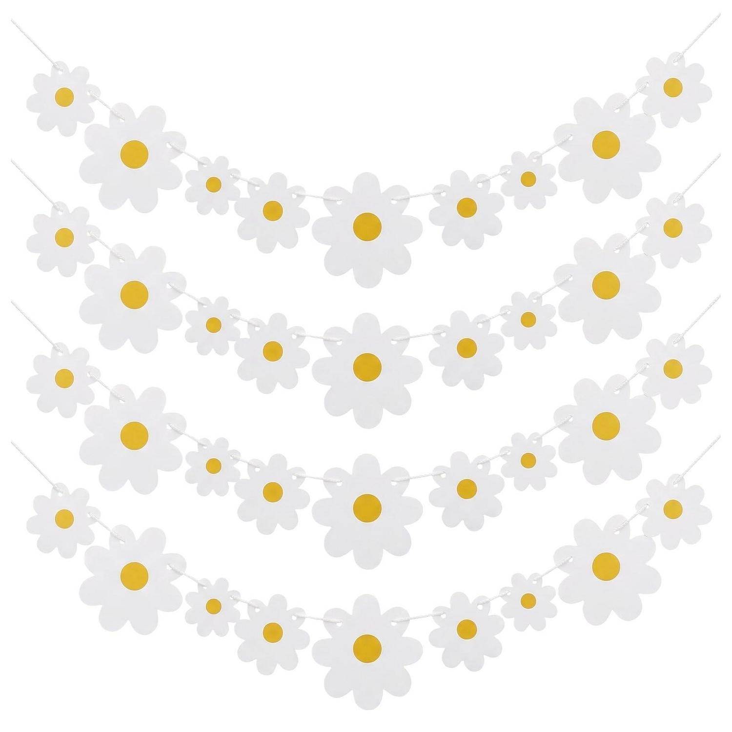 4er Set Gänseblümchen Girlande Papier Deko Weiß