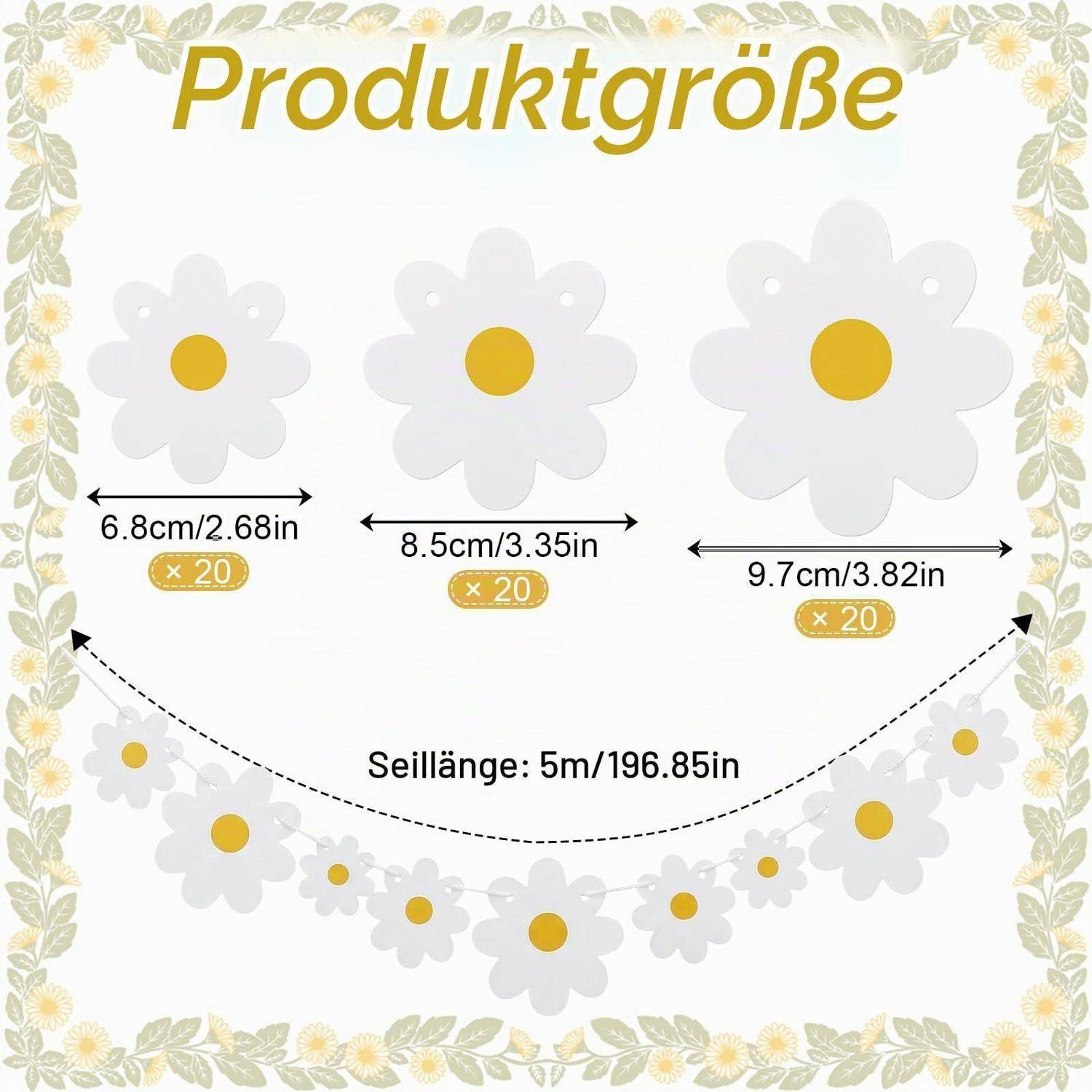 4er Set Gänseblümchen Girlande Papier Deko Weiß
