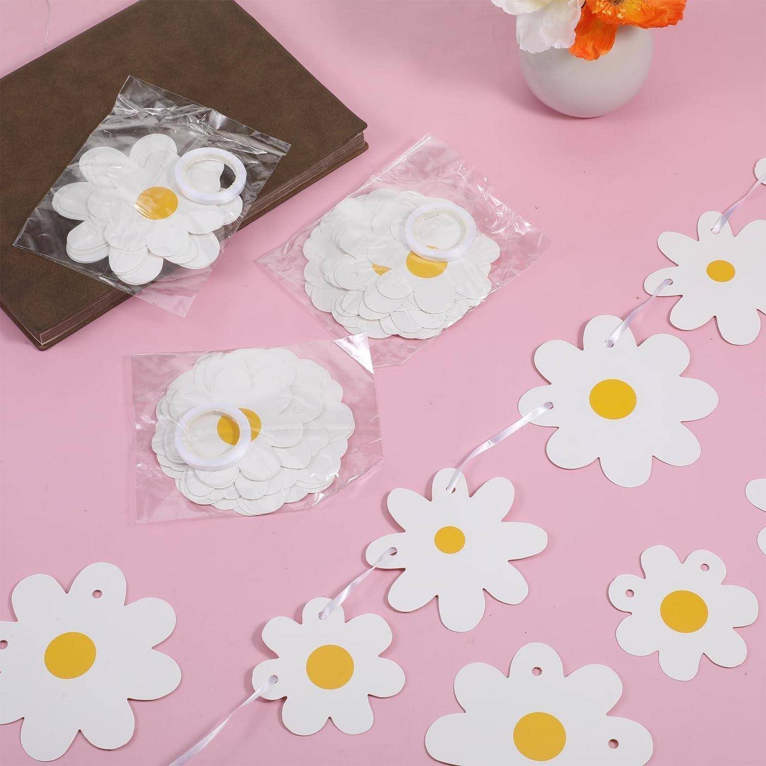 4er Set Gänseblümchen Girlande Papier Deko Weiß