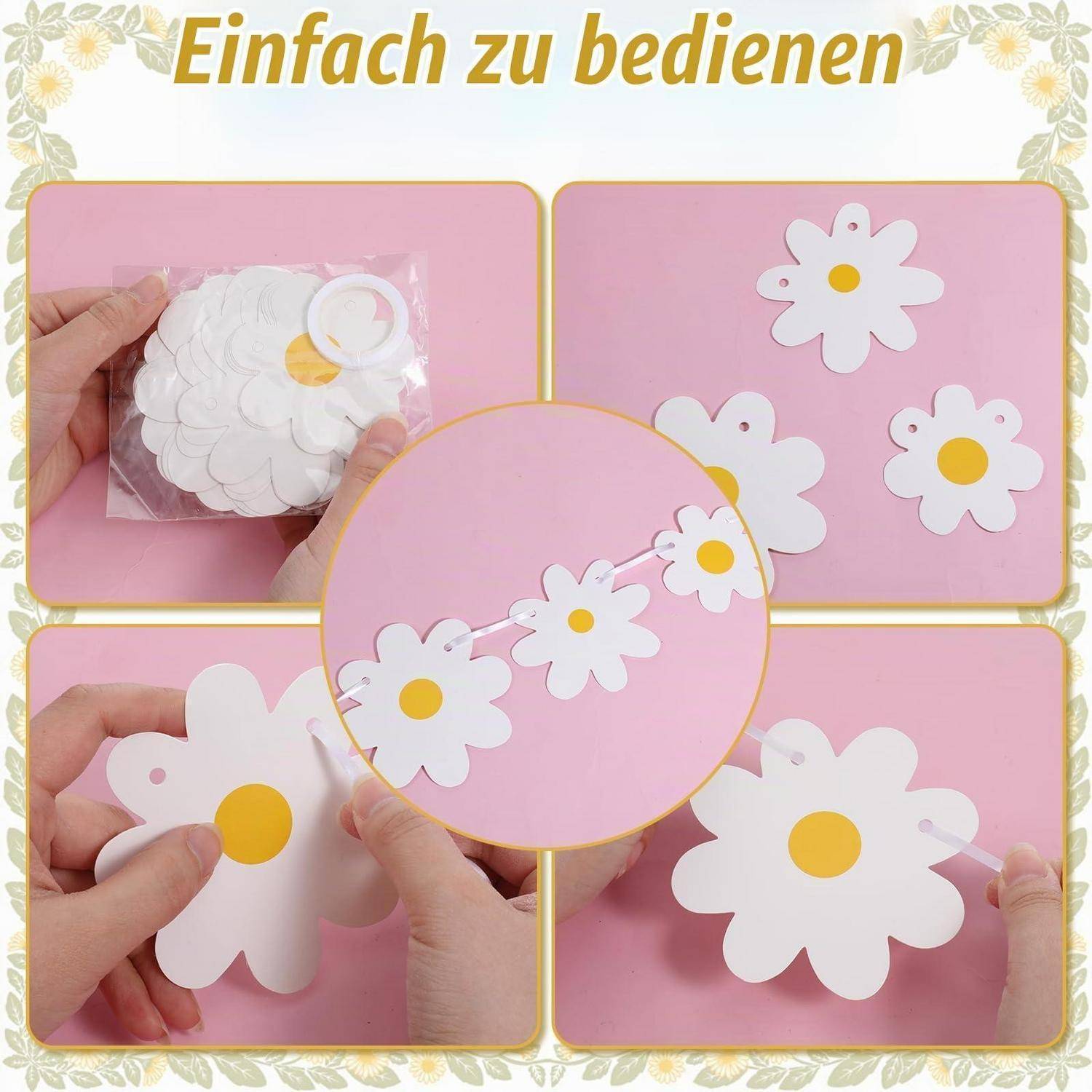 4er Set Gänseblümchen Girlande Papier Deko Weiß