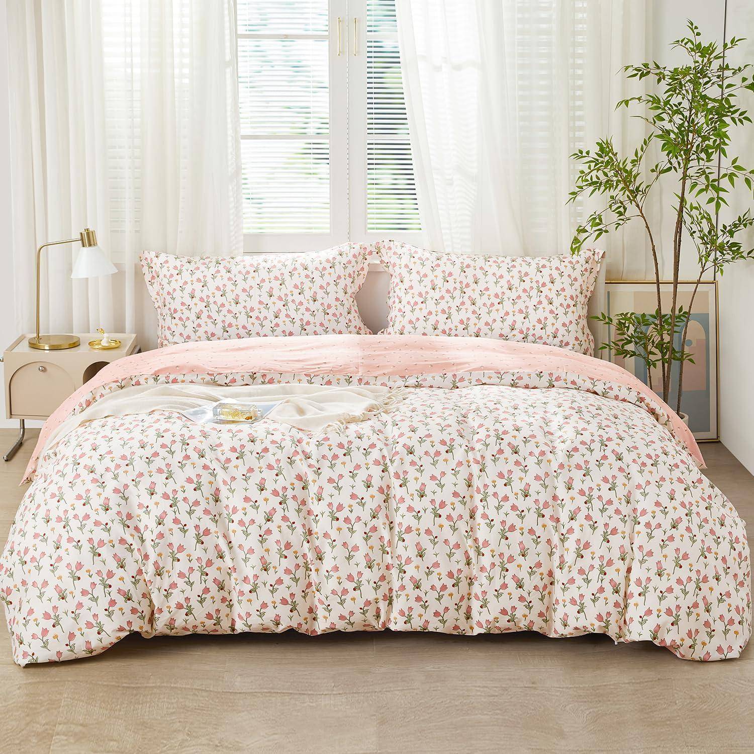 Bettwäsche-Set 200x220cm Rosa Blumenmuster 100% Baumwolle Oeko-Tex