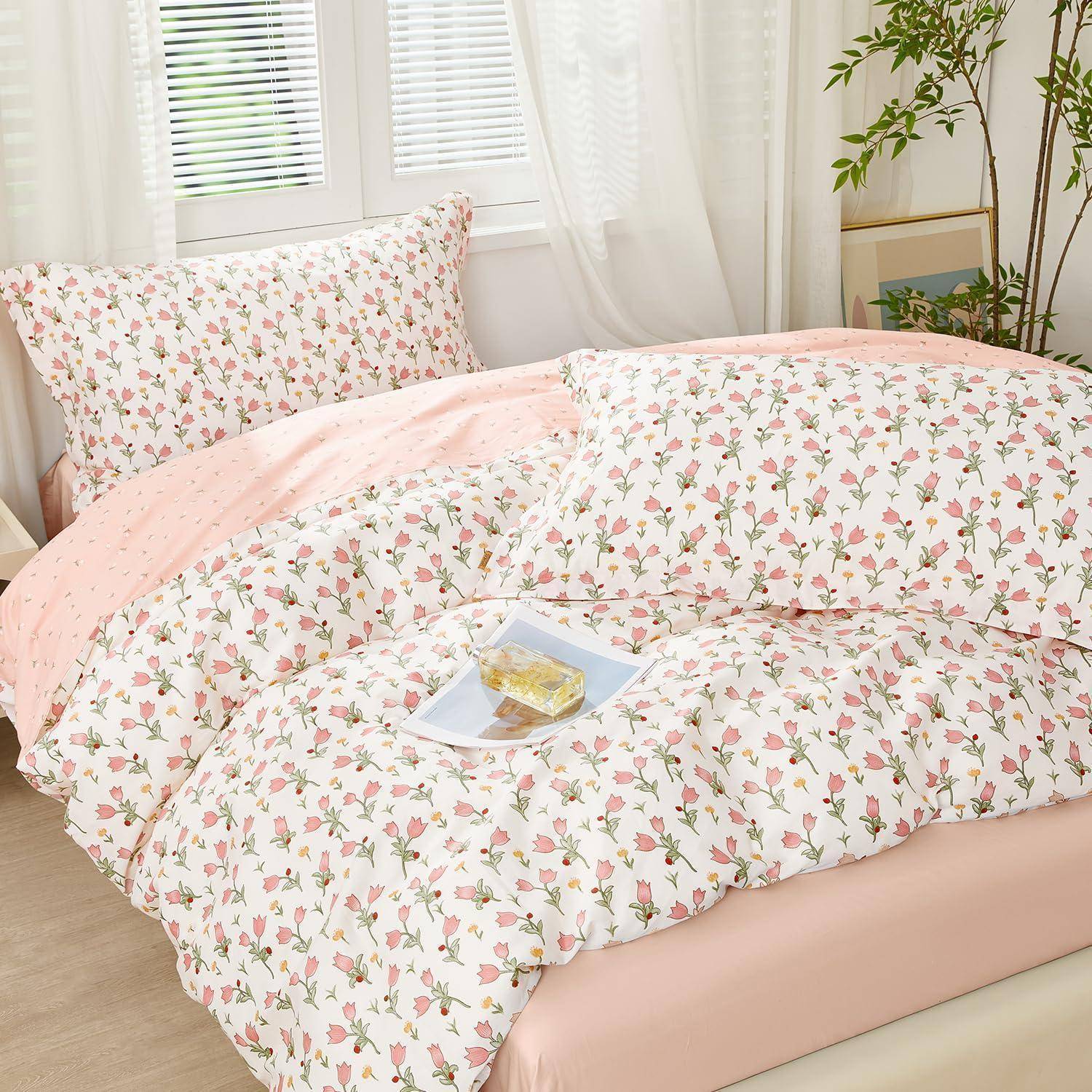 Bettwäsche-Set 200x220cm Rosa Blumenmuster 100% Baumwolle Oeko-Tex