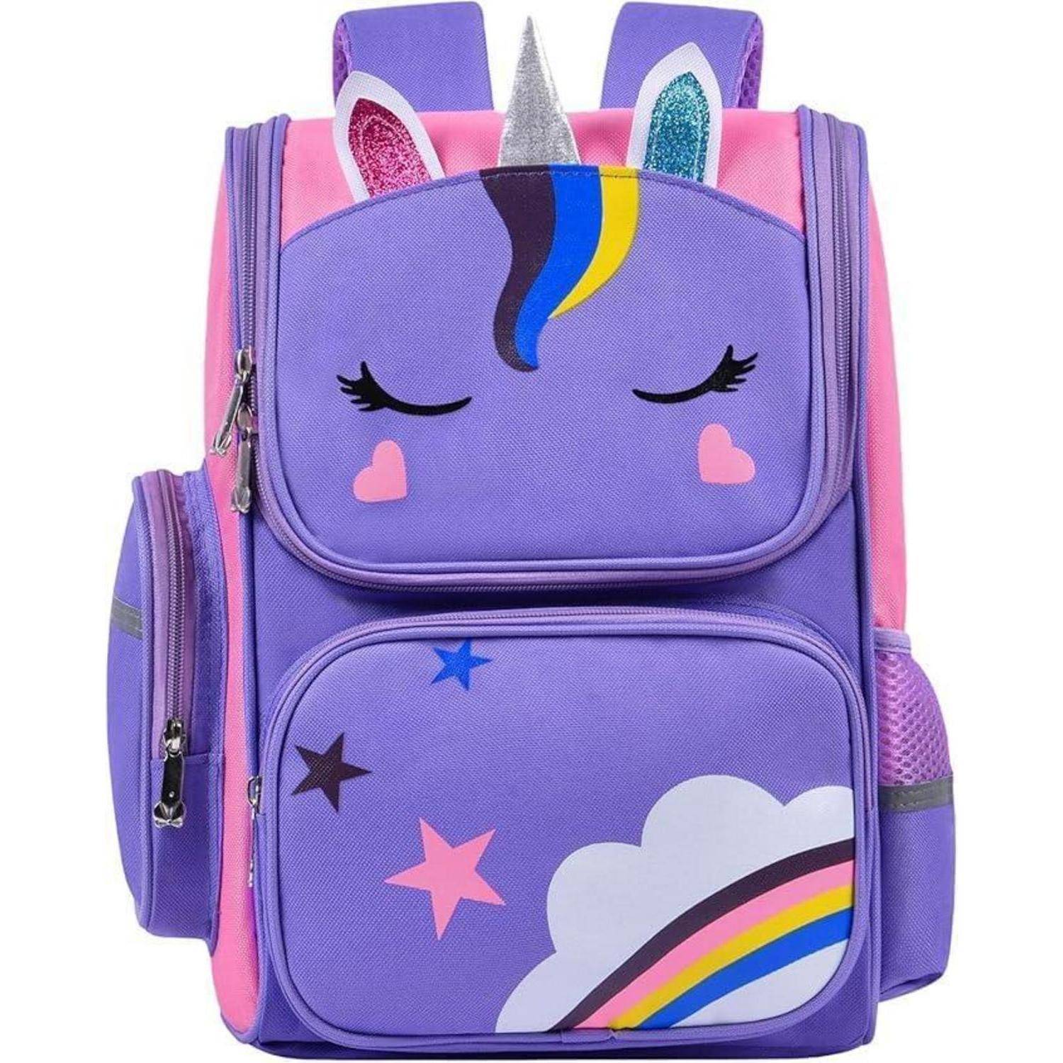 Aucuu Kinderrucksack Mädchen Einhorn Lila 38x28x16cm