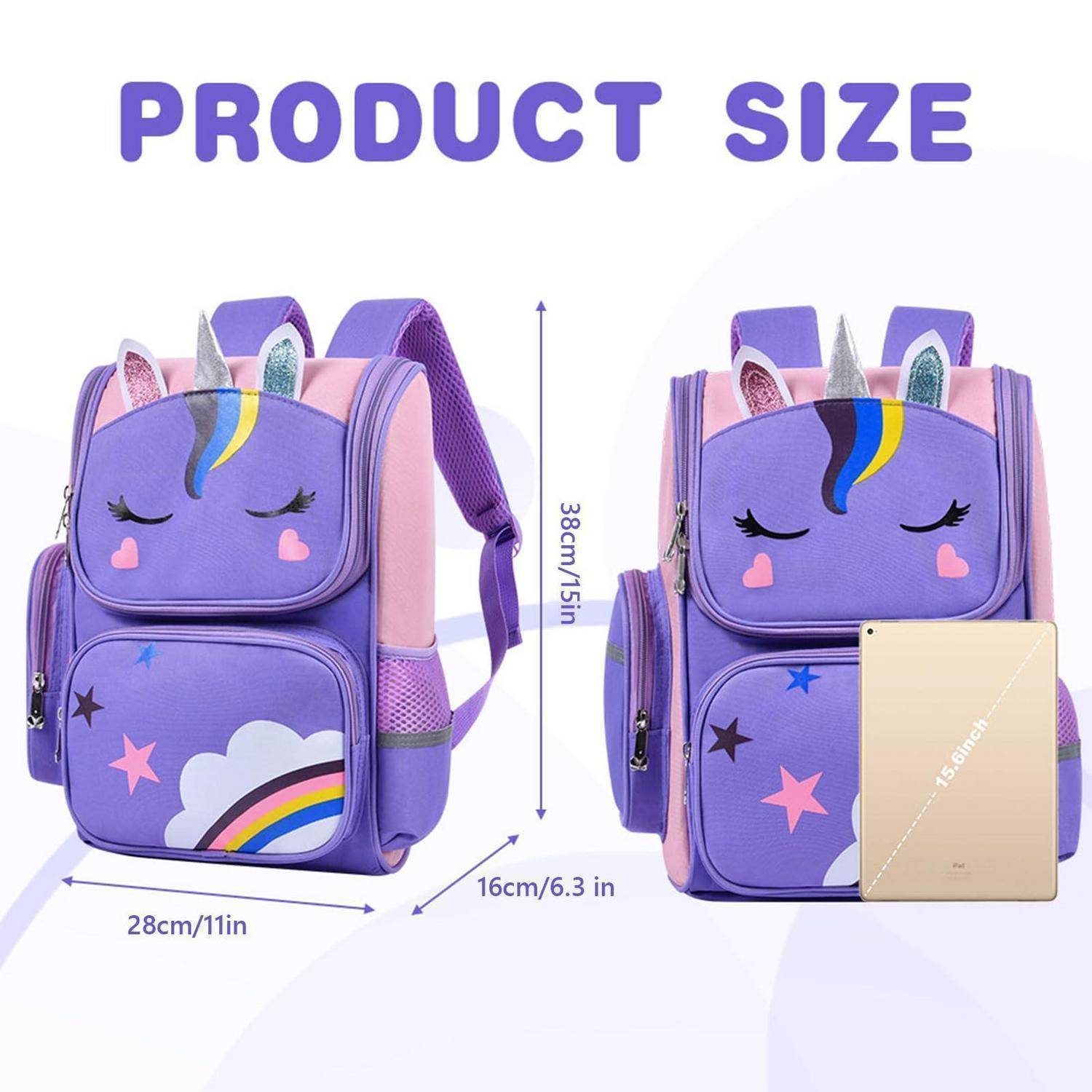 Aucuu Kinderrucksack Mädchen Einhorn Lila 38x28x16cm