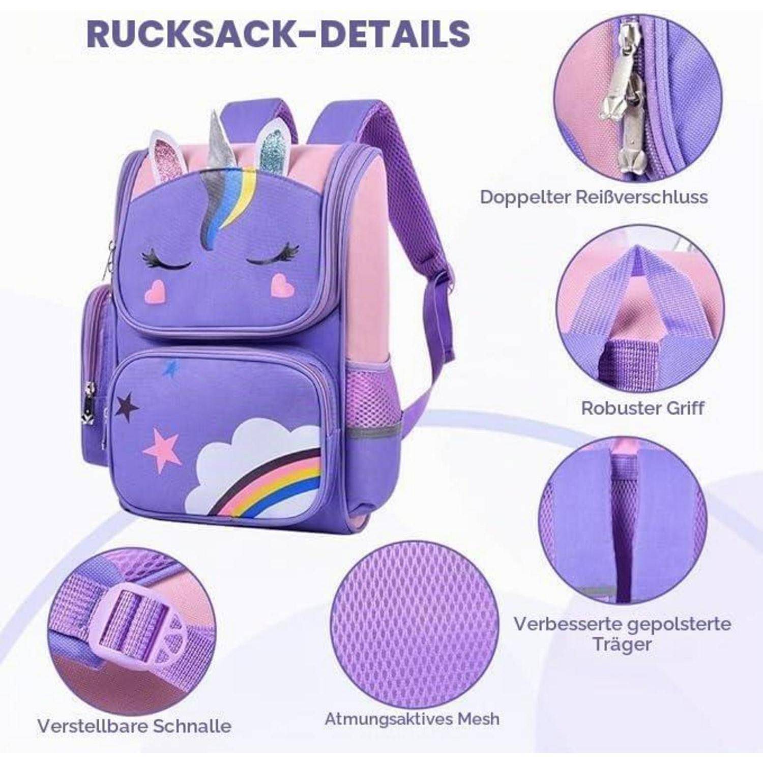 Aucuu Kinderrucksack Mädchen Einhorn Lila 38x28x16cm