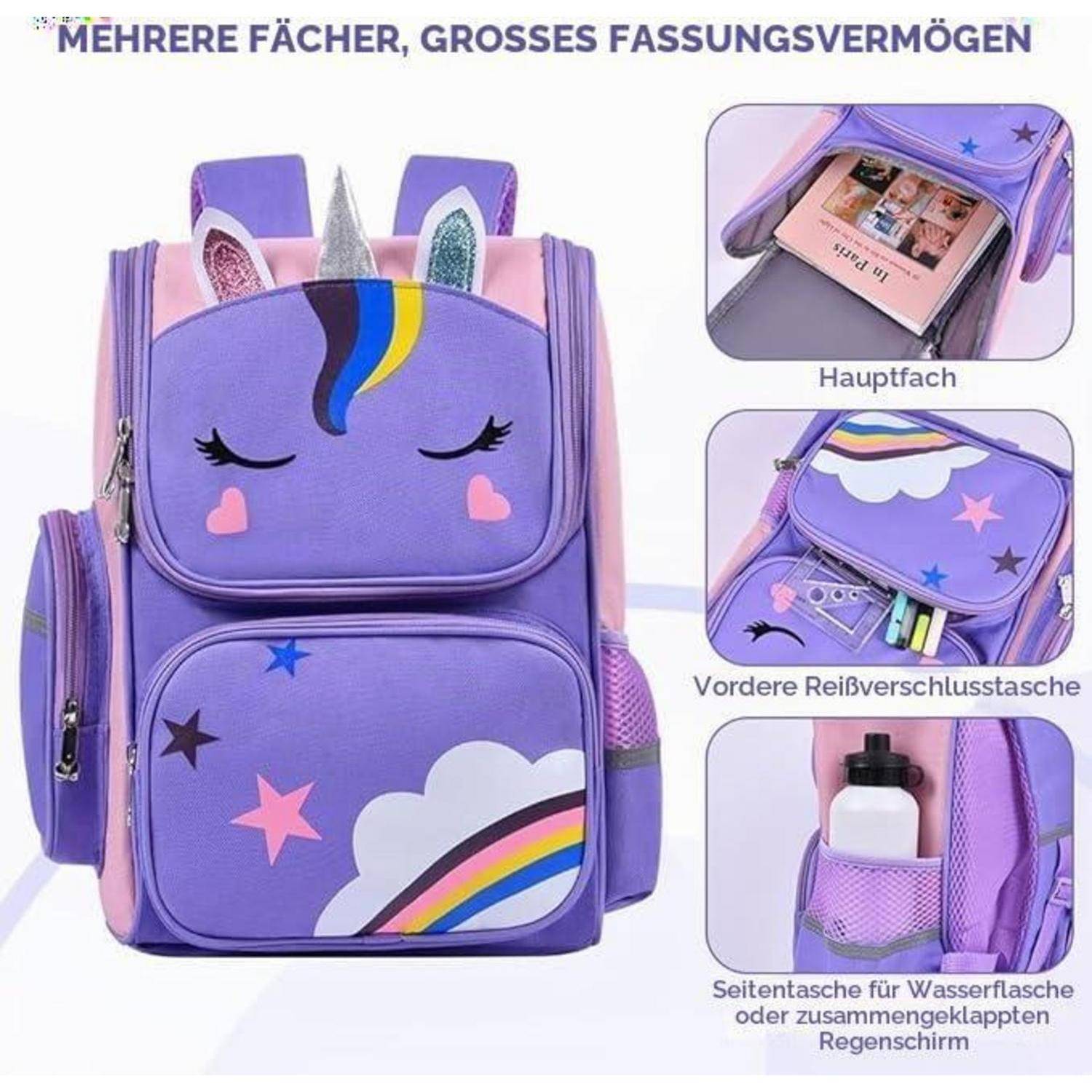 Aucuu Kinderrucksack Mädchen Einhorn Lila 38x28x16cm
