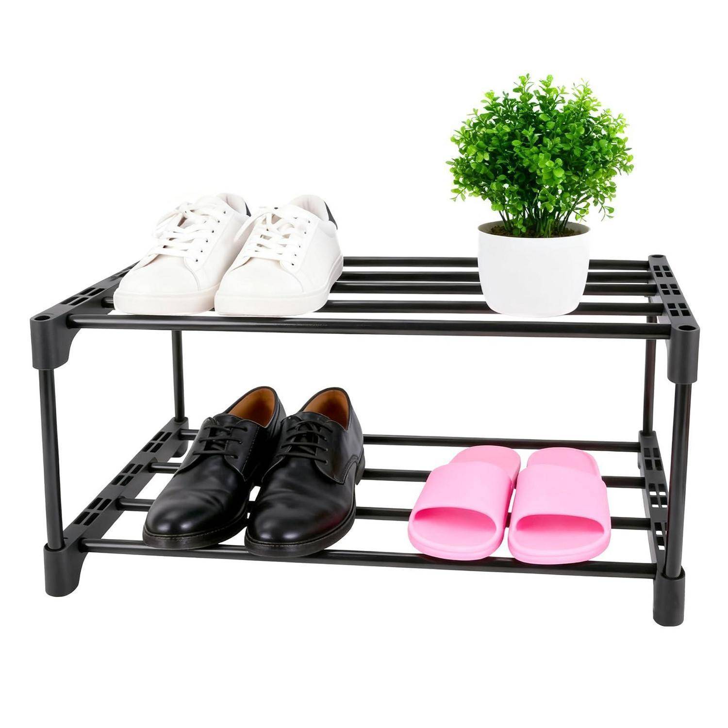 Zykra Schuhregal 2 Ebenen Schwarz Metall 45x26x19cm Stapelbar