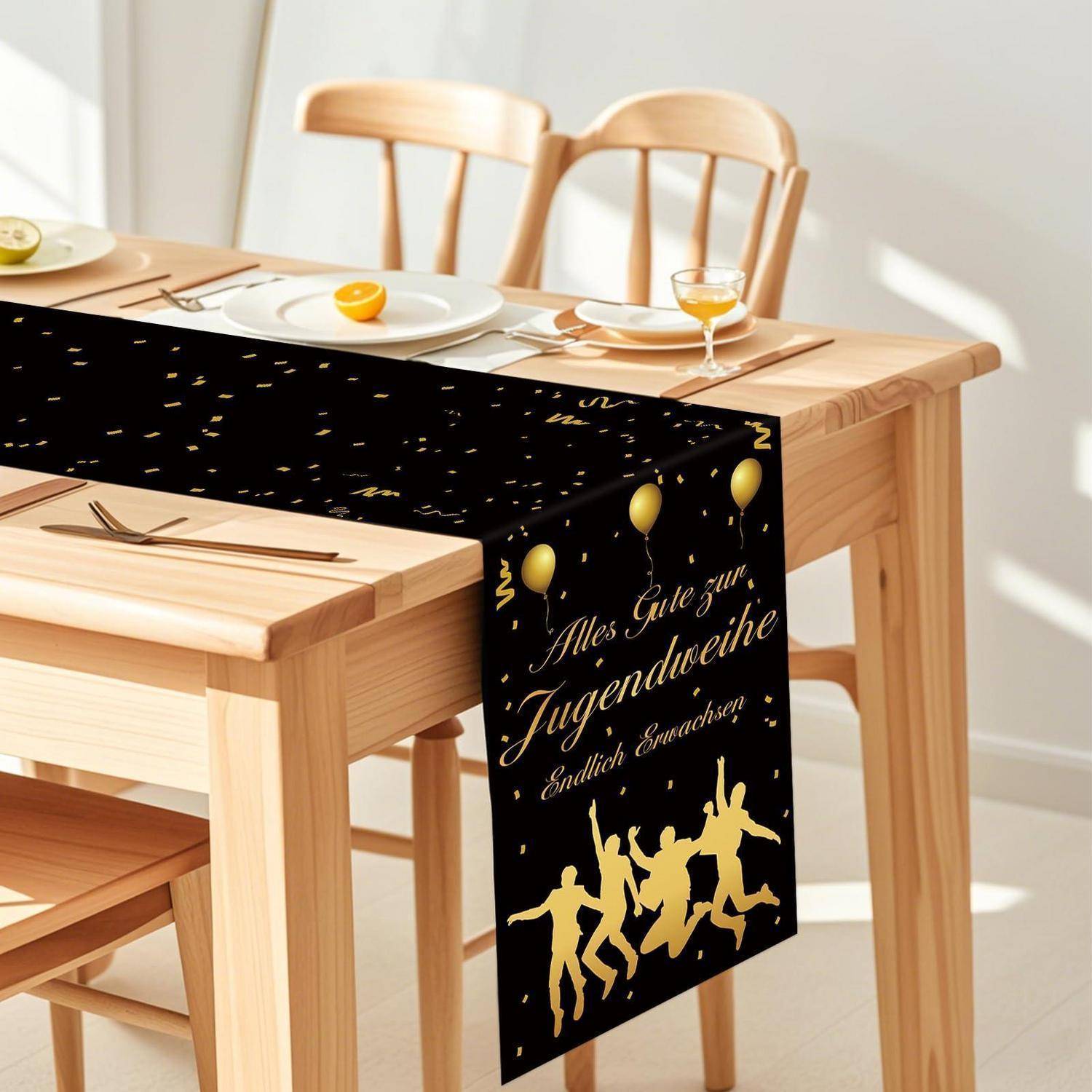Tischläufer Jugendweihe 30x270cm Schwarz Gold Polyester