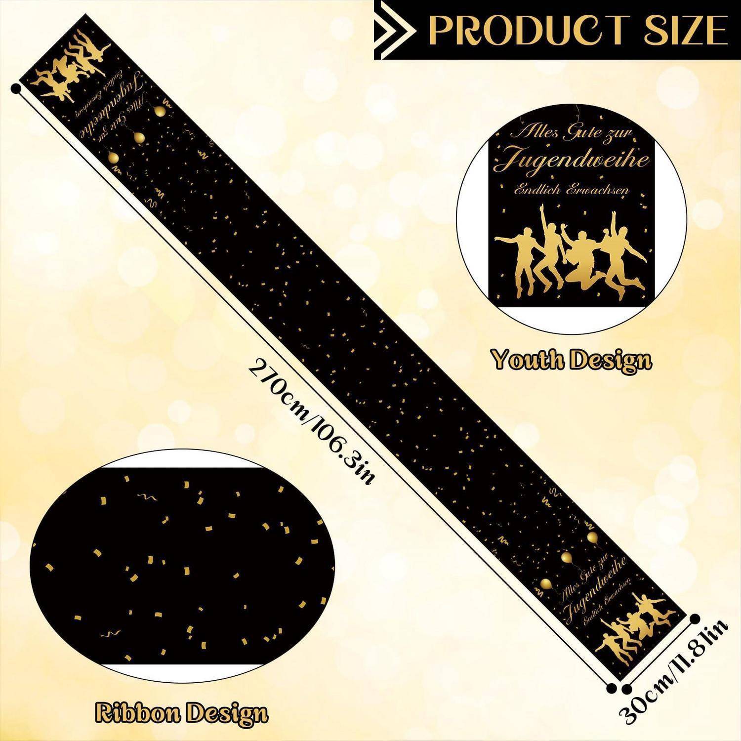 Tischläufer Jugendweihe 30x270cm Schwarz Gold Polyester