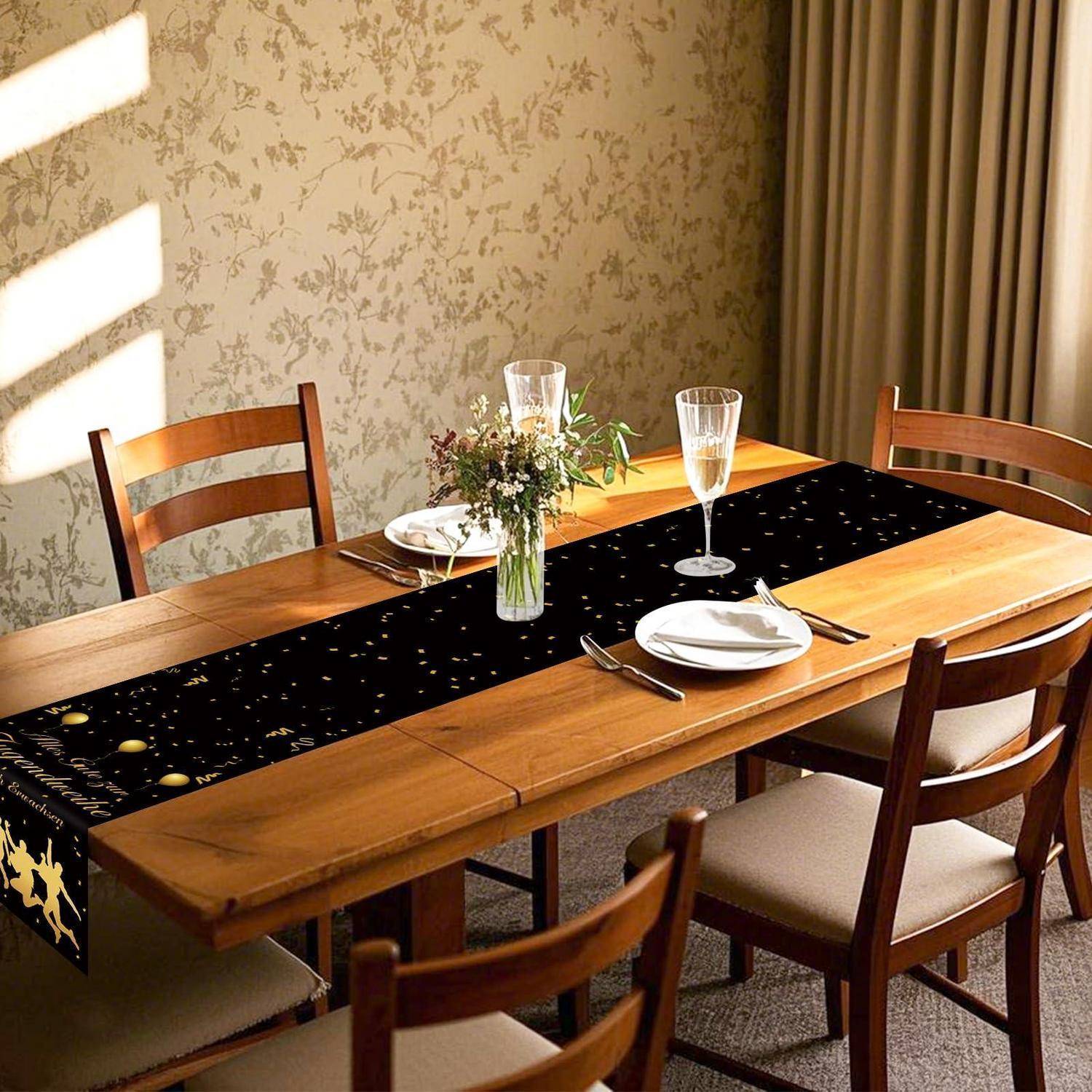 Tischläufer Jugendweihe 30x270cm Schwarz Gold Polyester