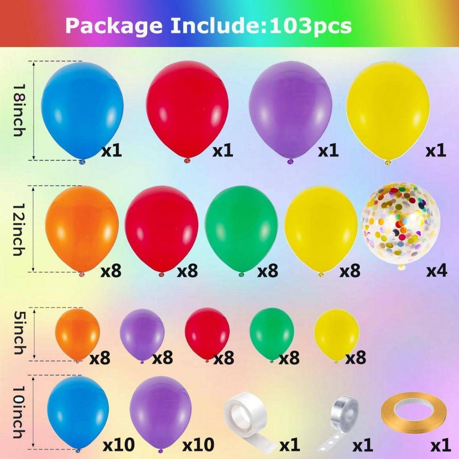 Luftballon Girlande Regenbogen 103tlg. Latex Ballons Bogen Kit