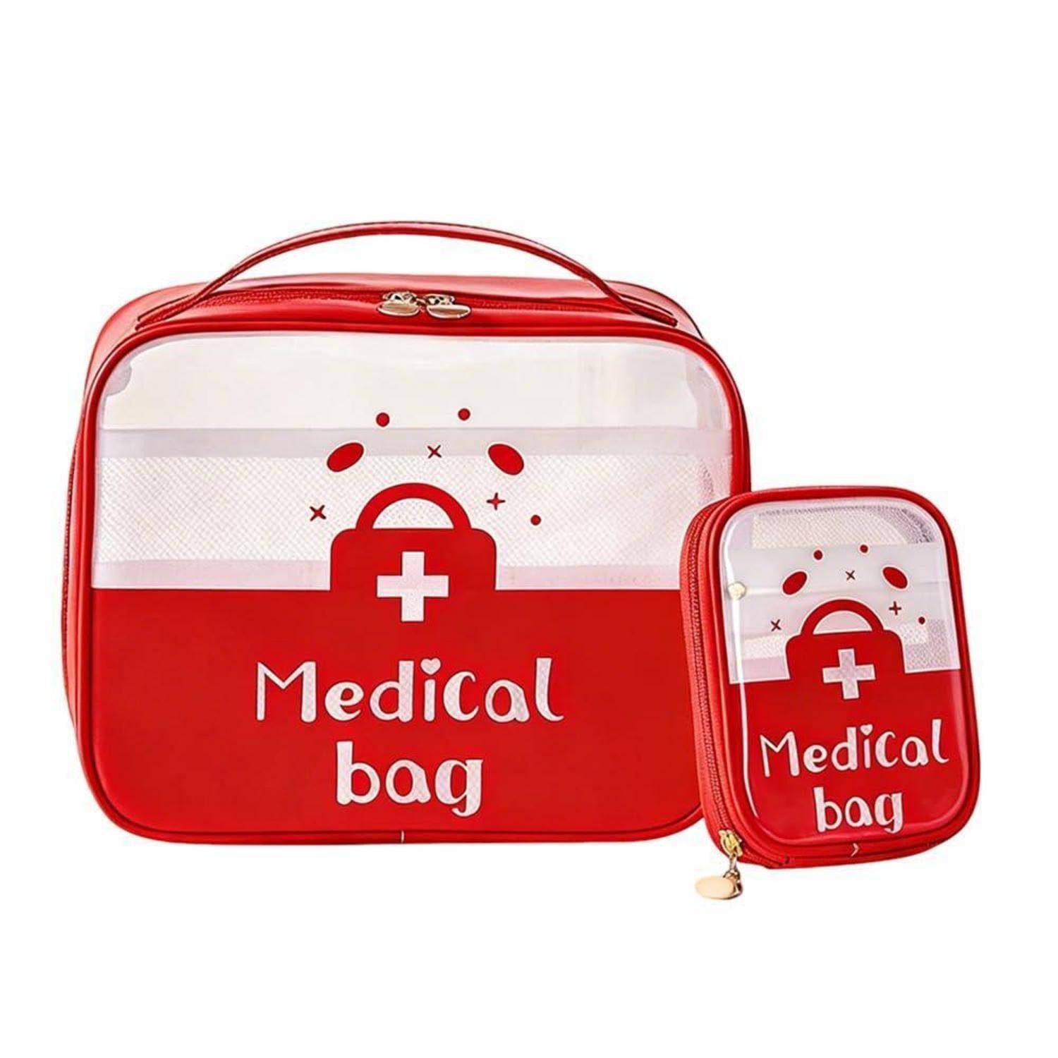 2x Erste Hilfe Tasche Rot Transparent PVC mit Netztaschen
