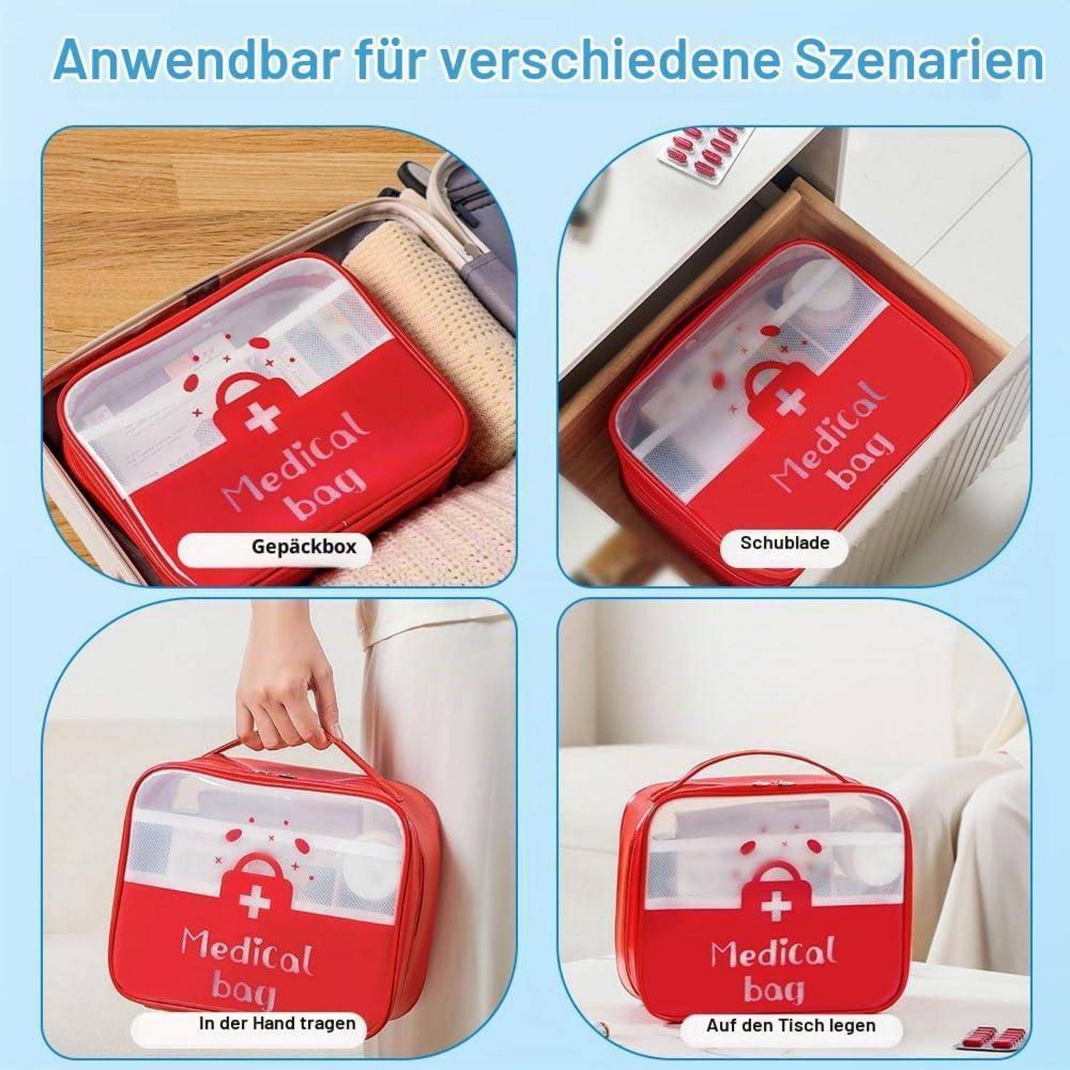 2x Erste Hilfe Tasche Rot Transparent PVC mit Netztaschen