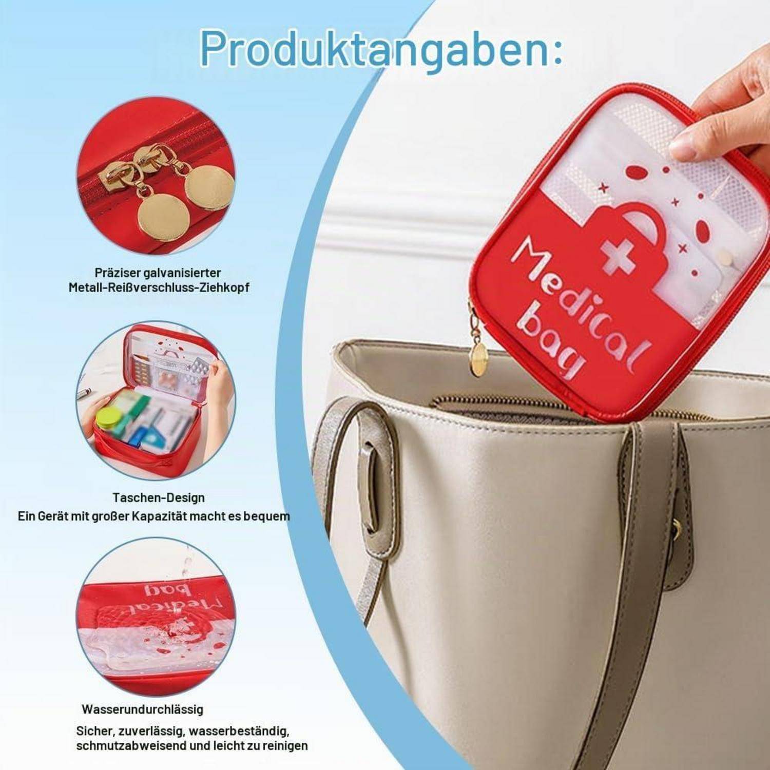 2x Erste Hilfe Tasche Rot Transparent PVC mit Netztaschen