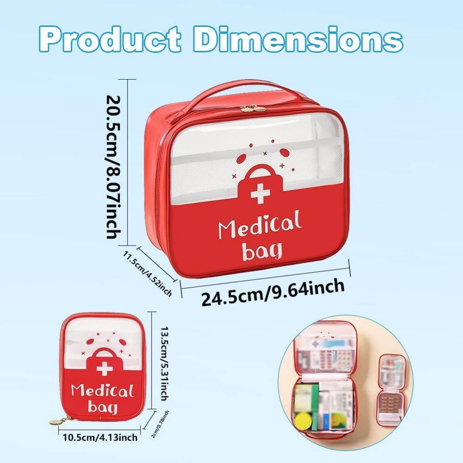 2x Erste Hilfe Tasche Rot Transparent PVC mit Netztaschen