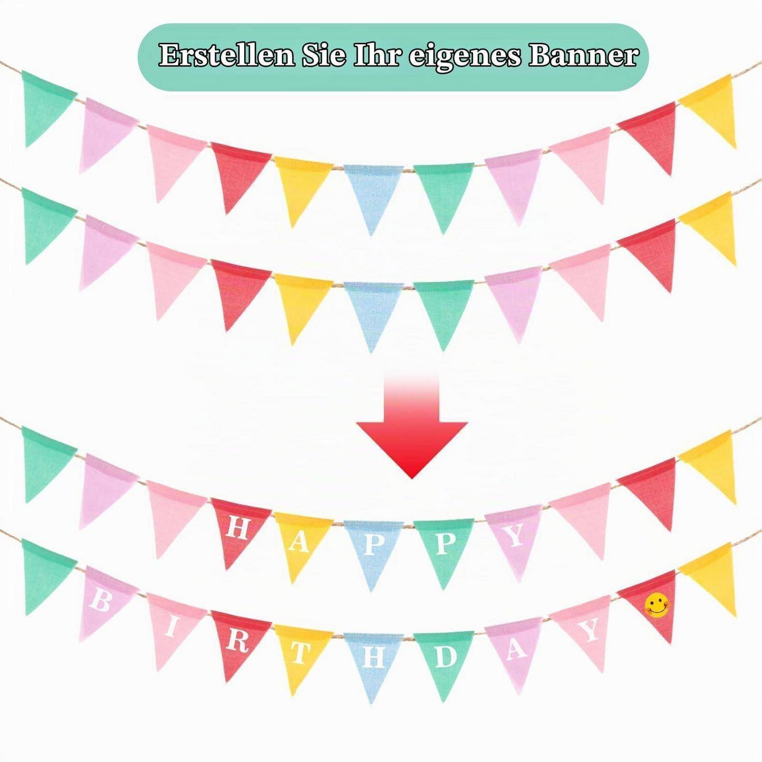 Buntes Wimpelbannermodell mit deutschem Text „Erstellen Sie Ihr eigenes Banner