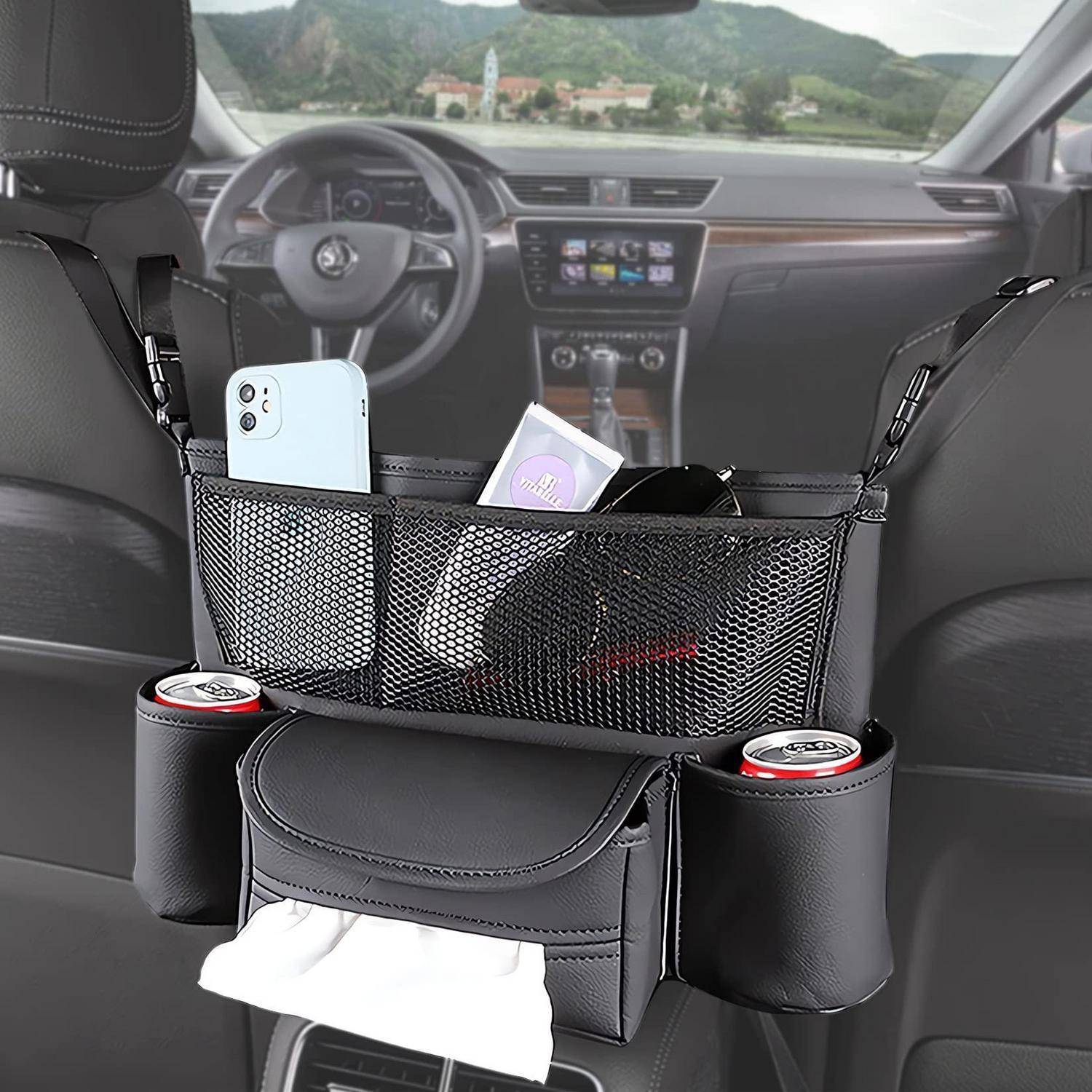 Auto Organizer mit Haustierbarriere, Wildleder, Schwarz
