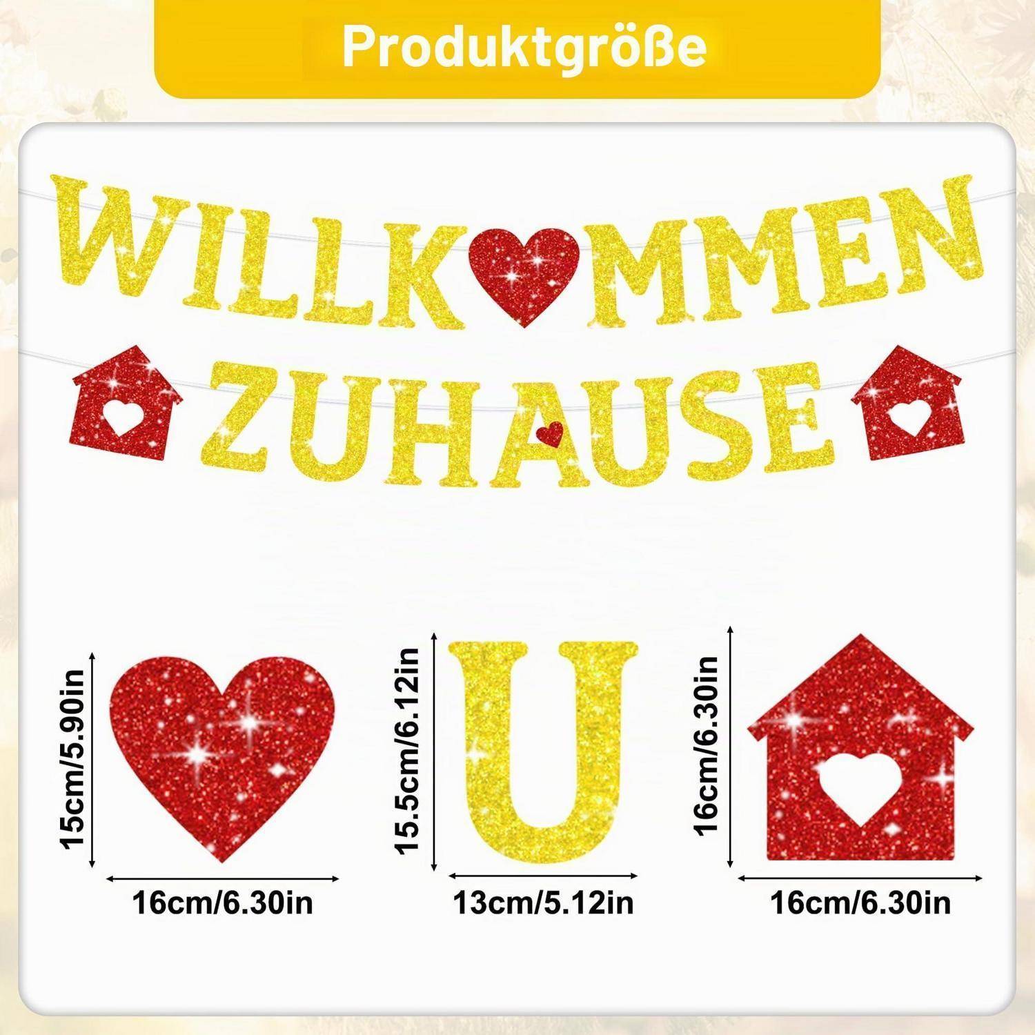 Willkommen Zuhause Deko Set Banner Ballons Gold Weiß