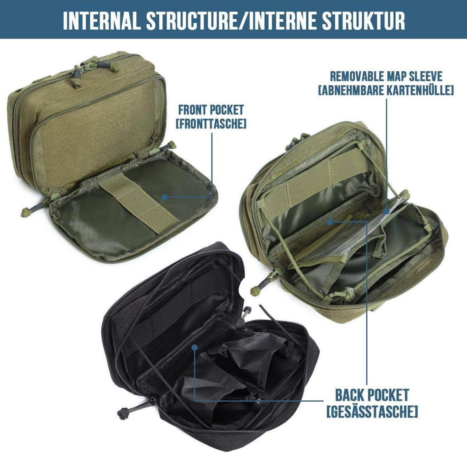 MUCHER Tactical Molle Tasche Grün mit 3 Karabiner