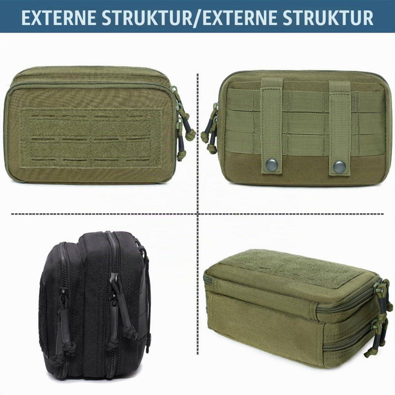 MUCHER Tactical Molle Tasche Grün mit 3 Karabiner