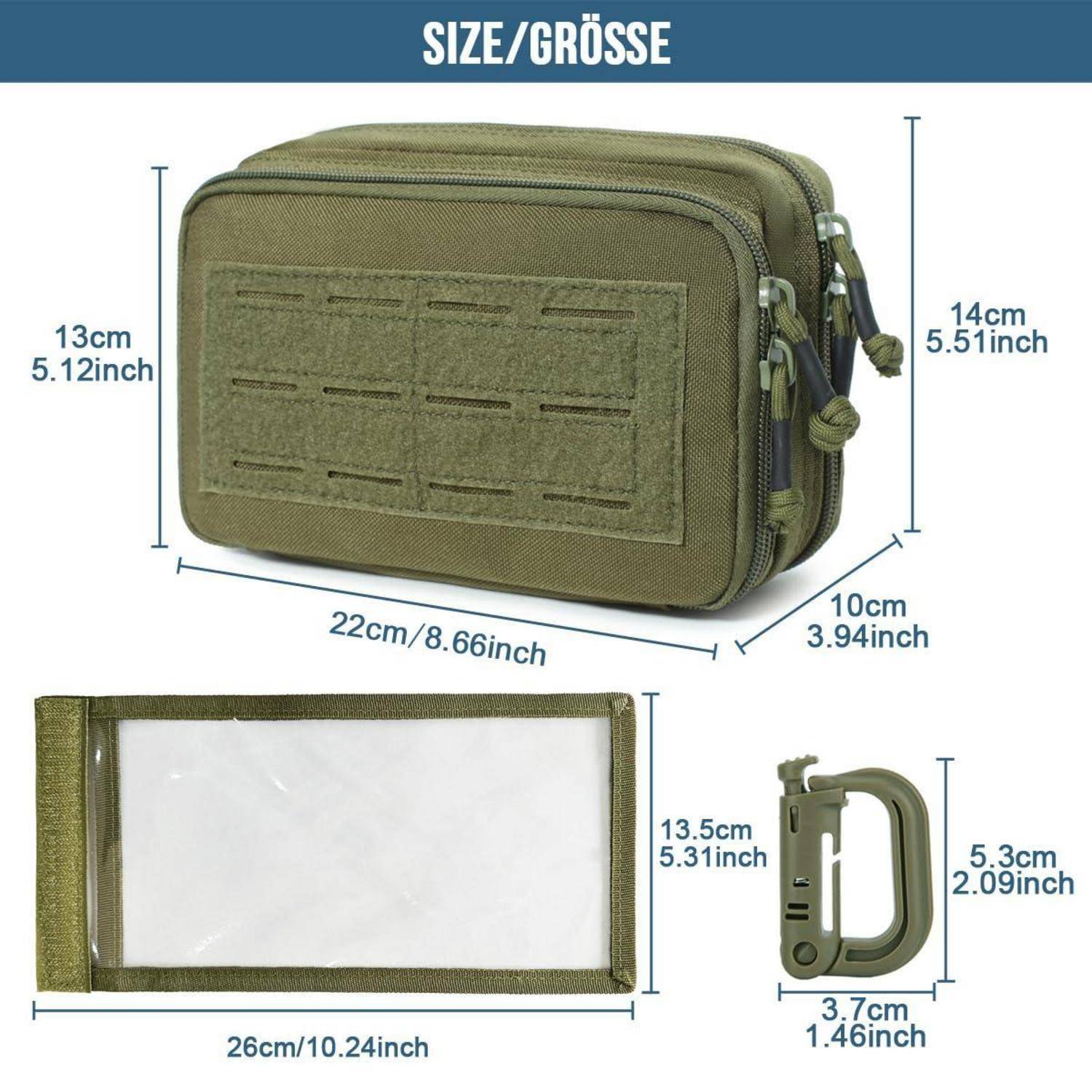 MUCHER Tactical Molle Tasche Grün mit 3 Karabiner