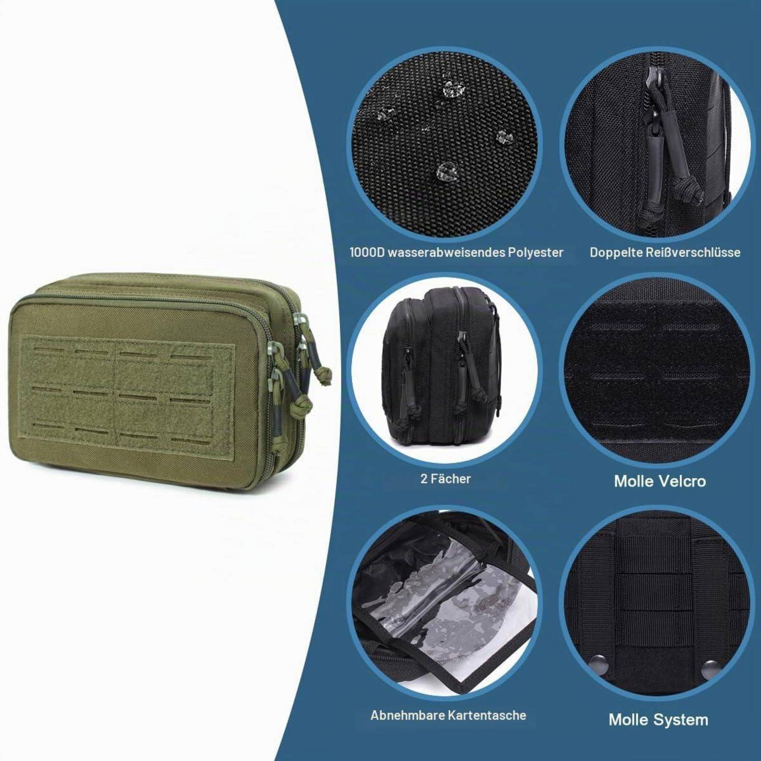 MUCHER Tactical Molle Tasche Grün mit 3 Karabiner
