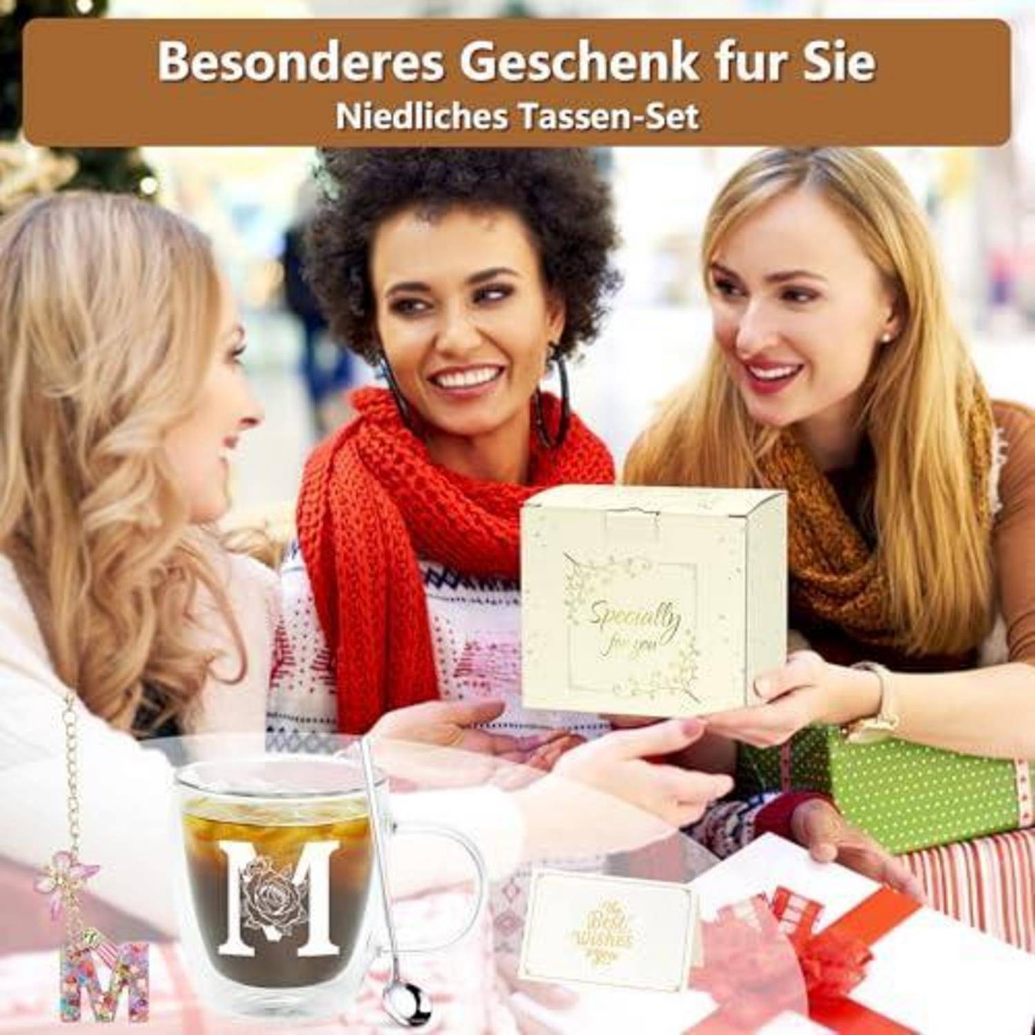 Doppelwandiges Latte Macchiato Glas mit Initialen und Zubehör