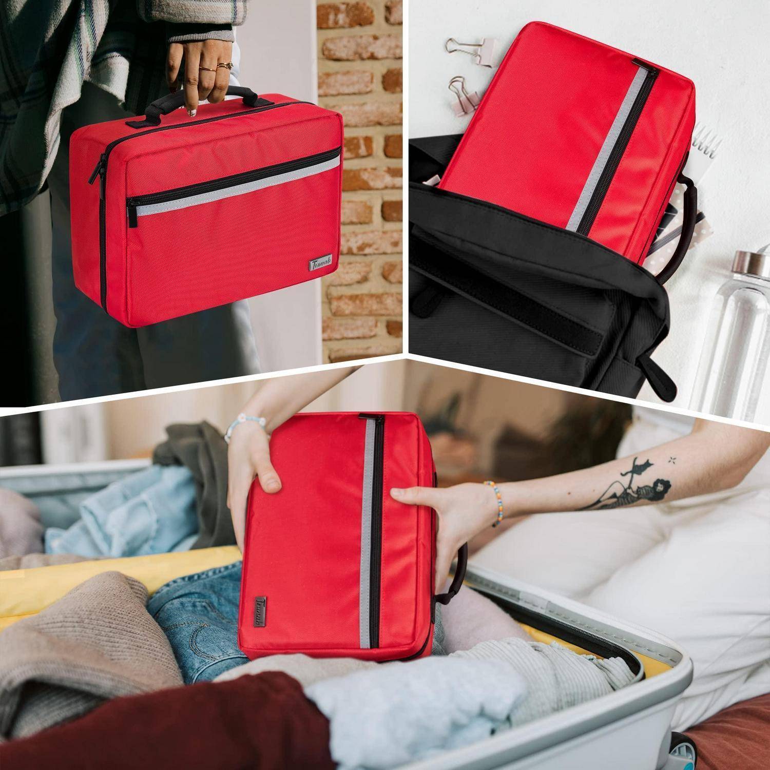 Erste-Hilfe-Tasche Rot mit mehreren Fächern und Griff