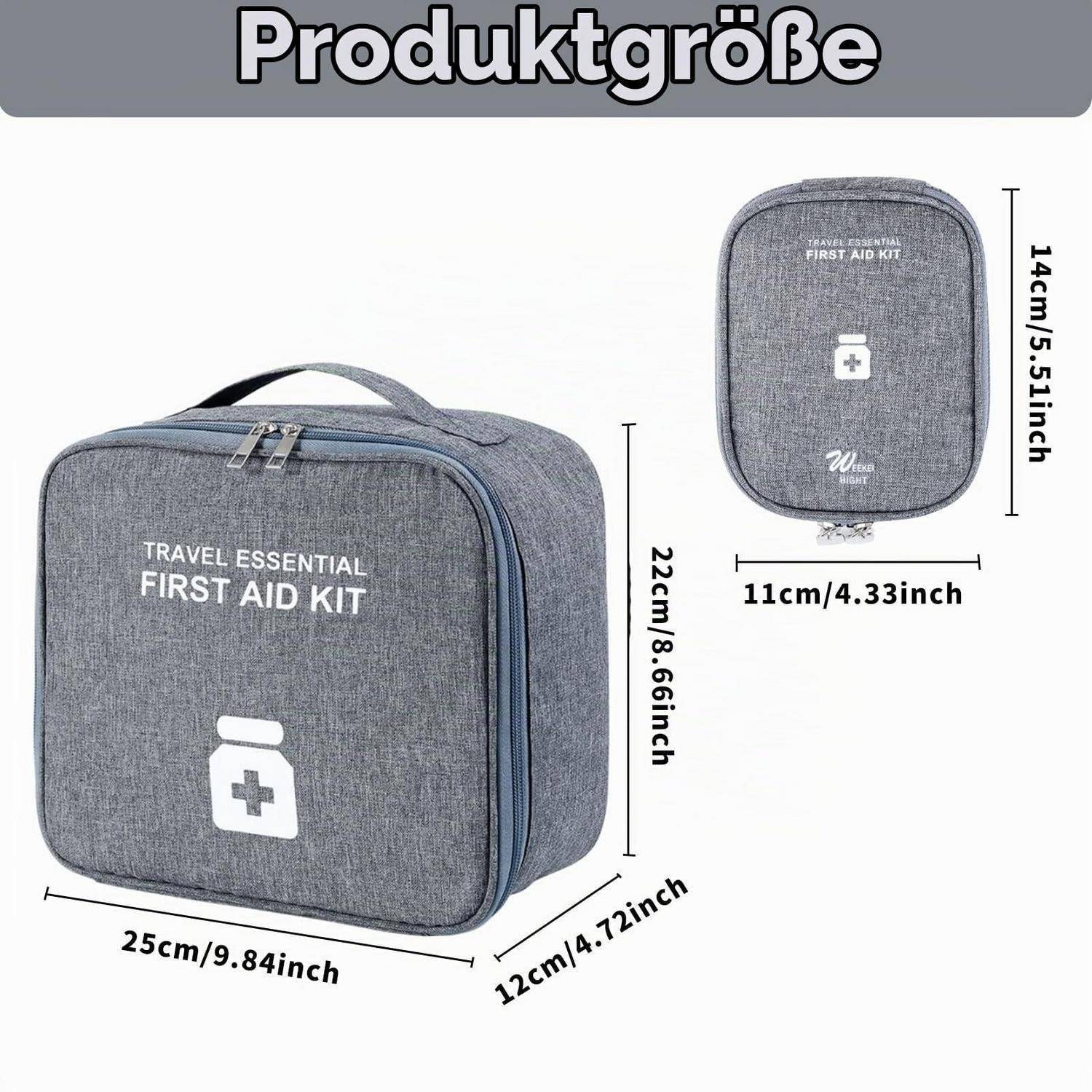 2er Set Medizintasche Reiseapotheke Grau Wasserdicht Oxford-Gewebe