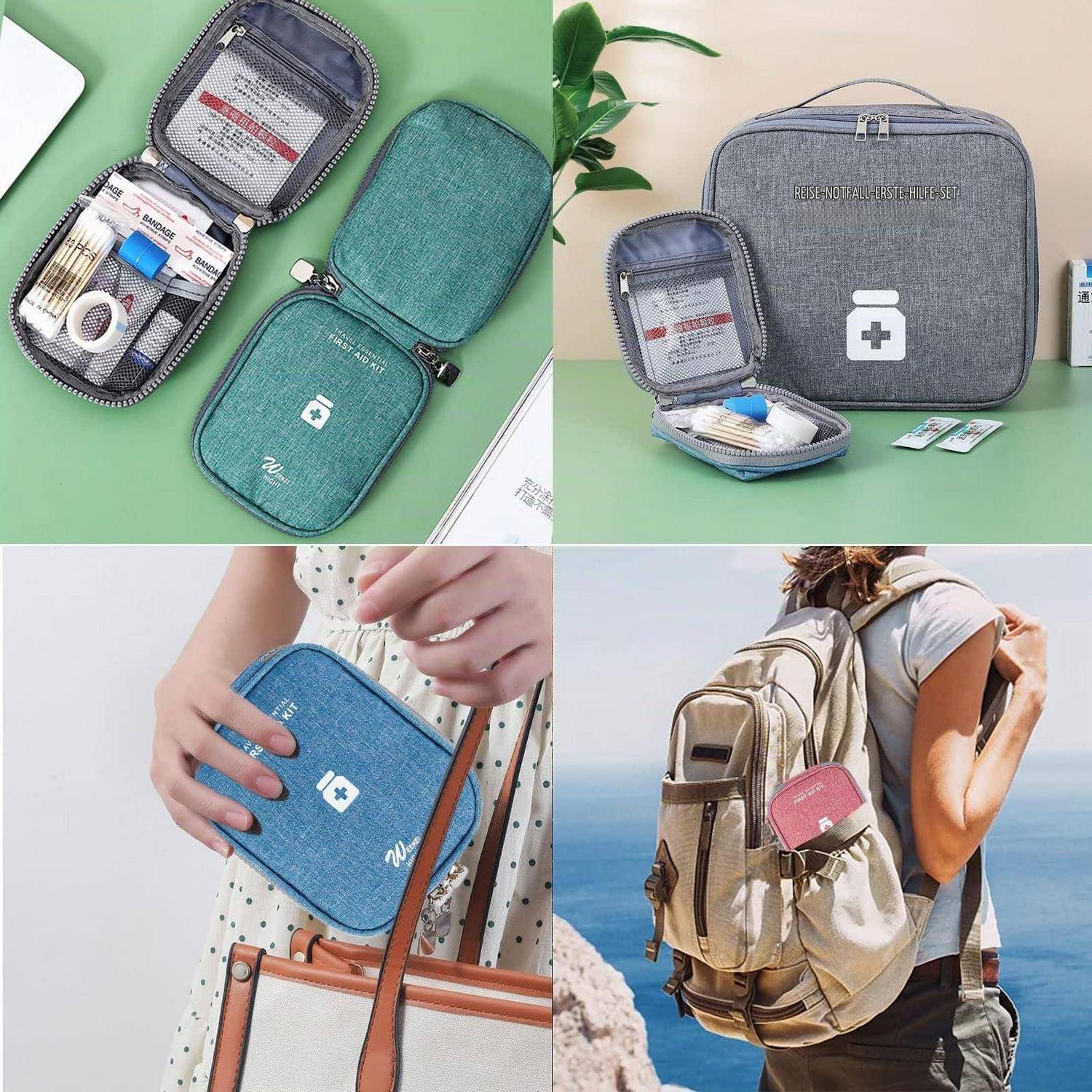 2er Set Medizintasche Reiseapotheke Grau Wasserdicht Oxford-Gewebe