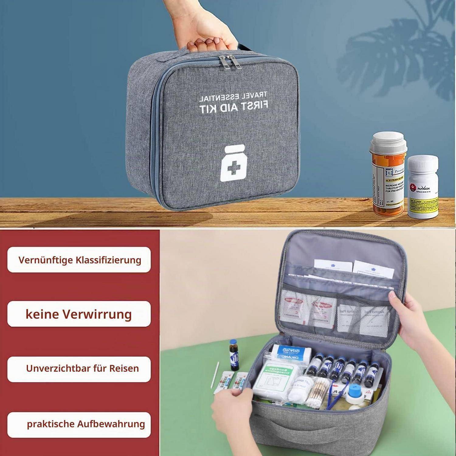 2er Set Medizintasche Reiseapotheke Grau Wasserdicht Oxford-Gewebe