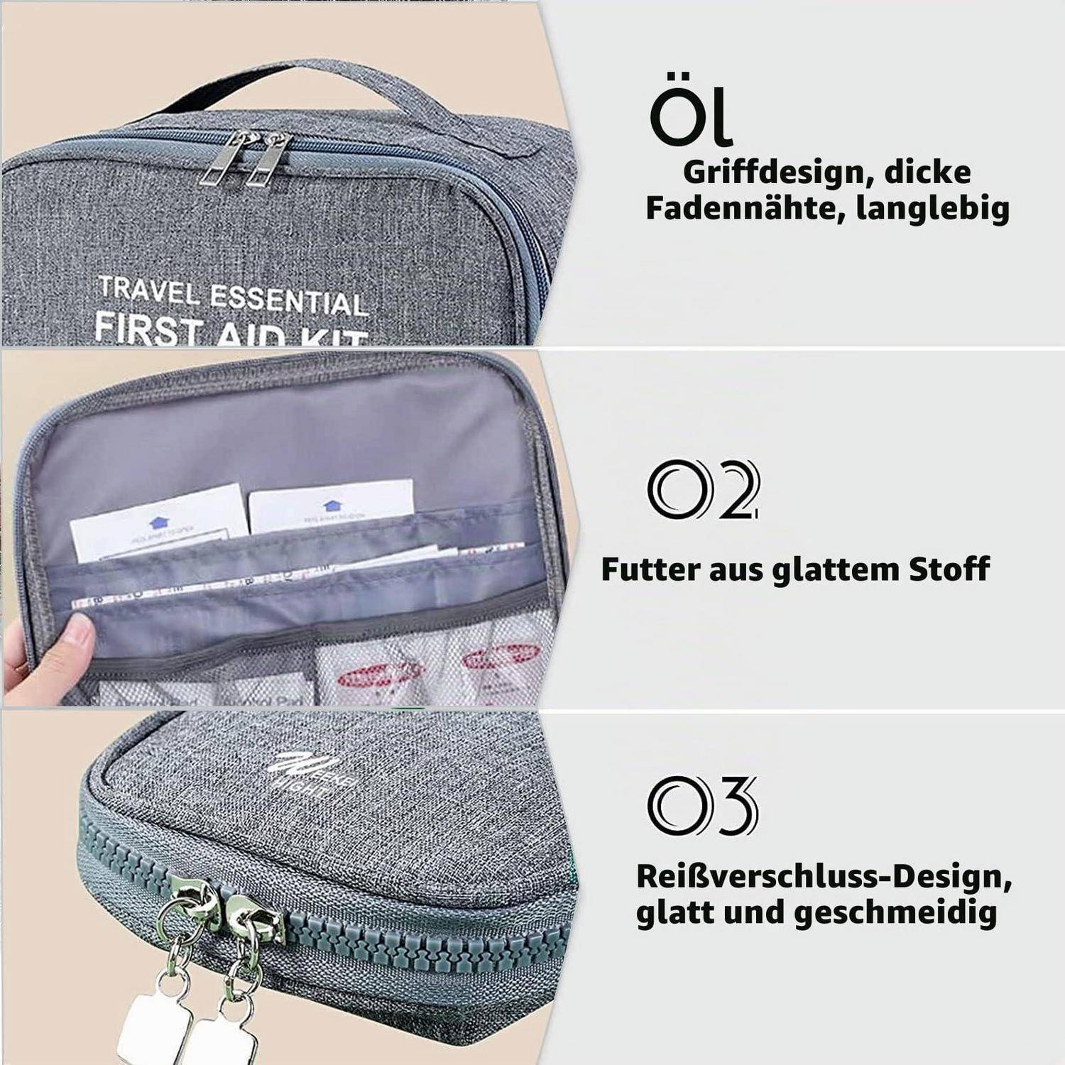 2er Set Medizintasche Reiseapotheke Grau Wasserdicht Oxford-Gewebe