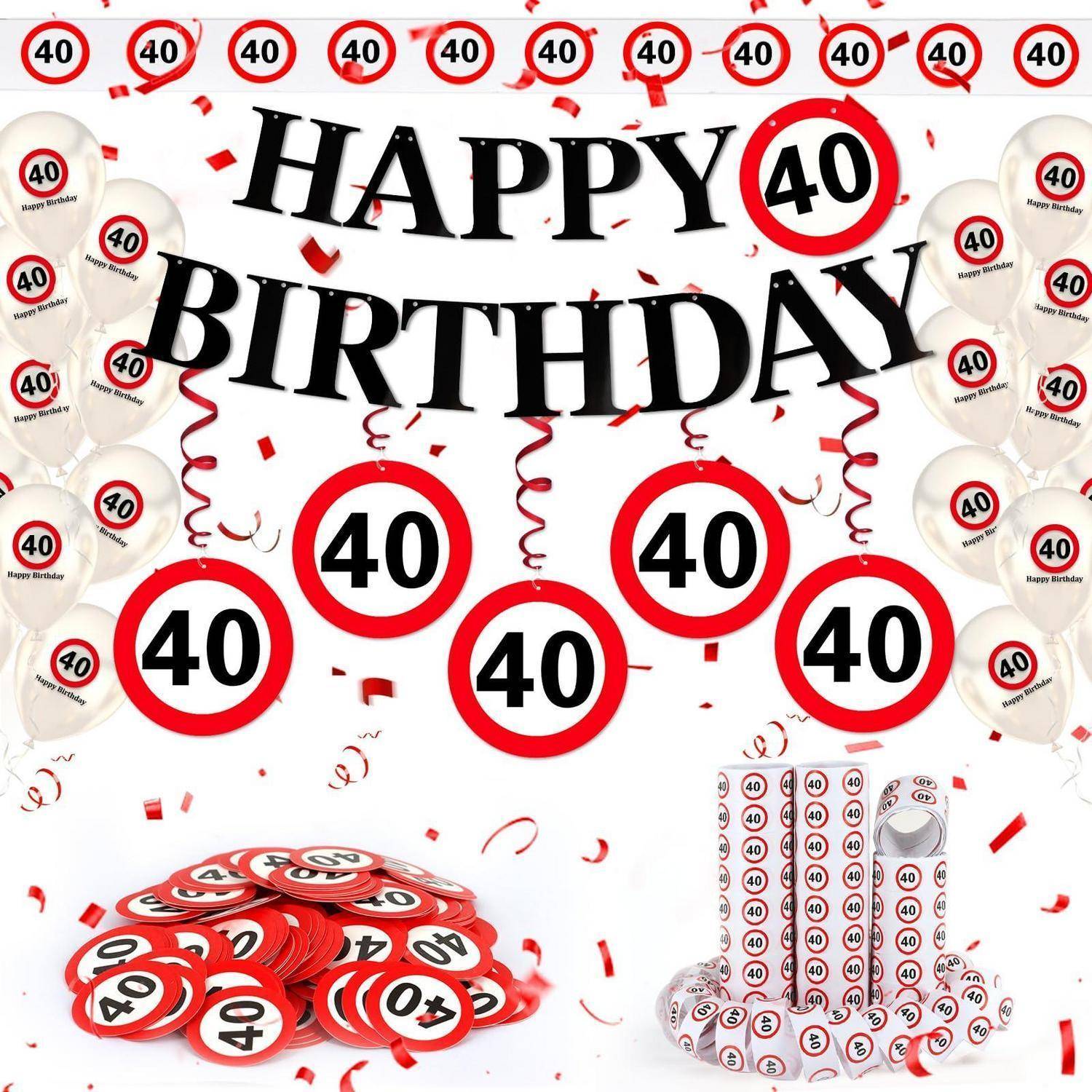 Geburtstagsdeko Set 40 Jahre Verkehrszeichen Banner Ballons