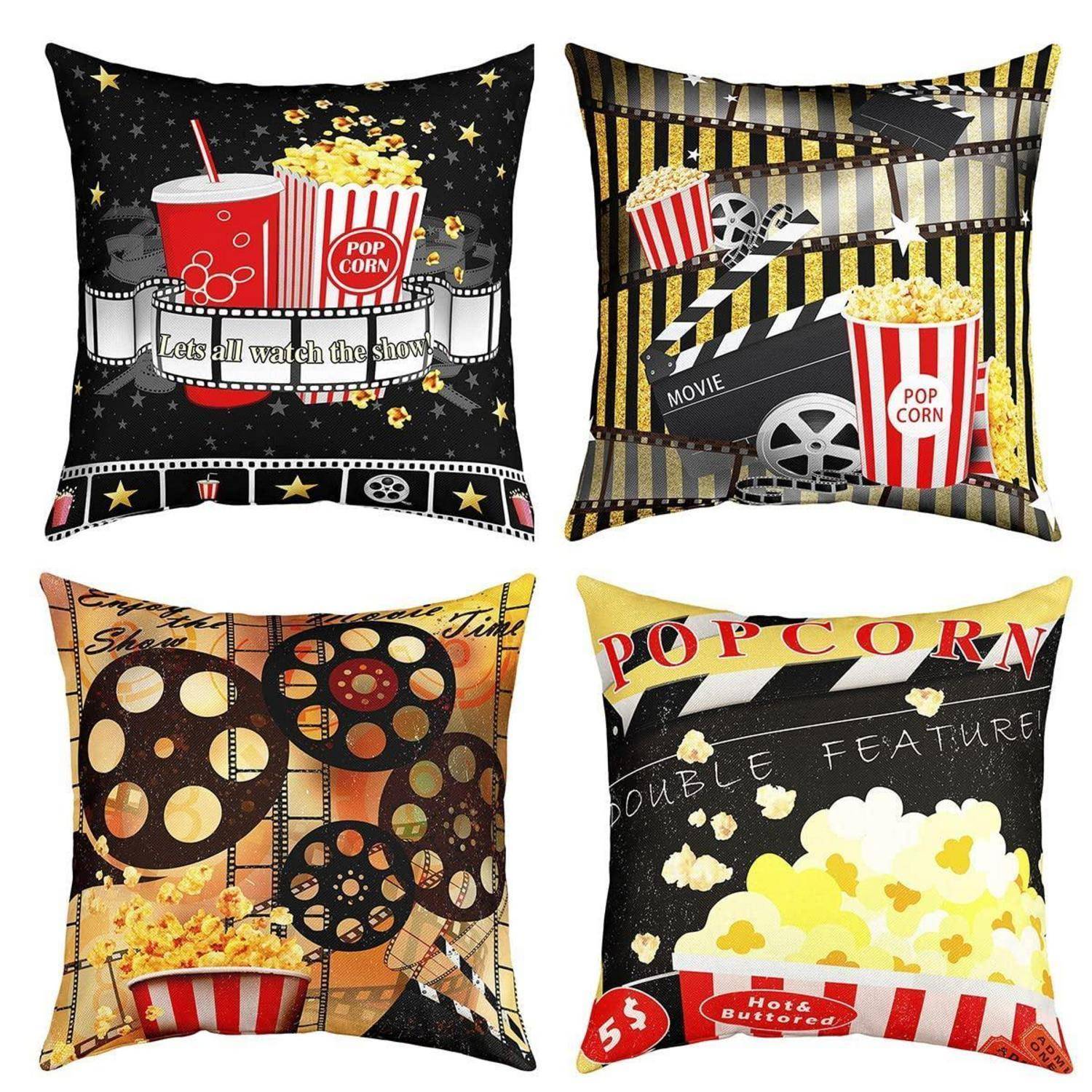 4er Set Kissenbezüge 50x50cm Popcorn Film Motiv Polyester