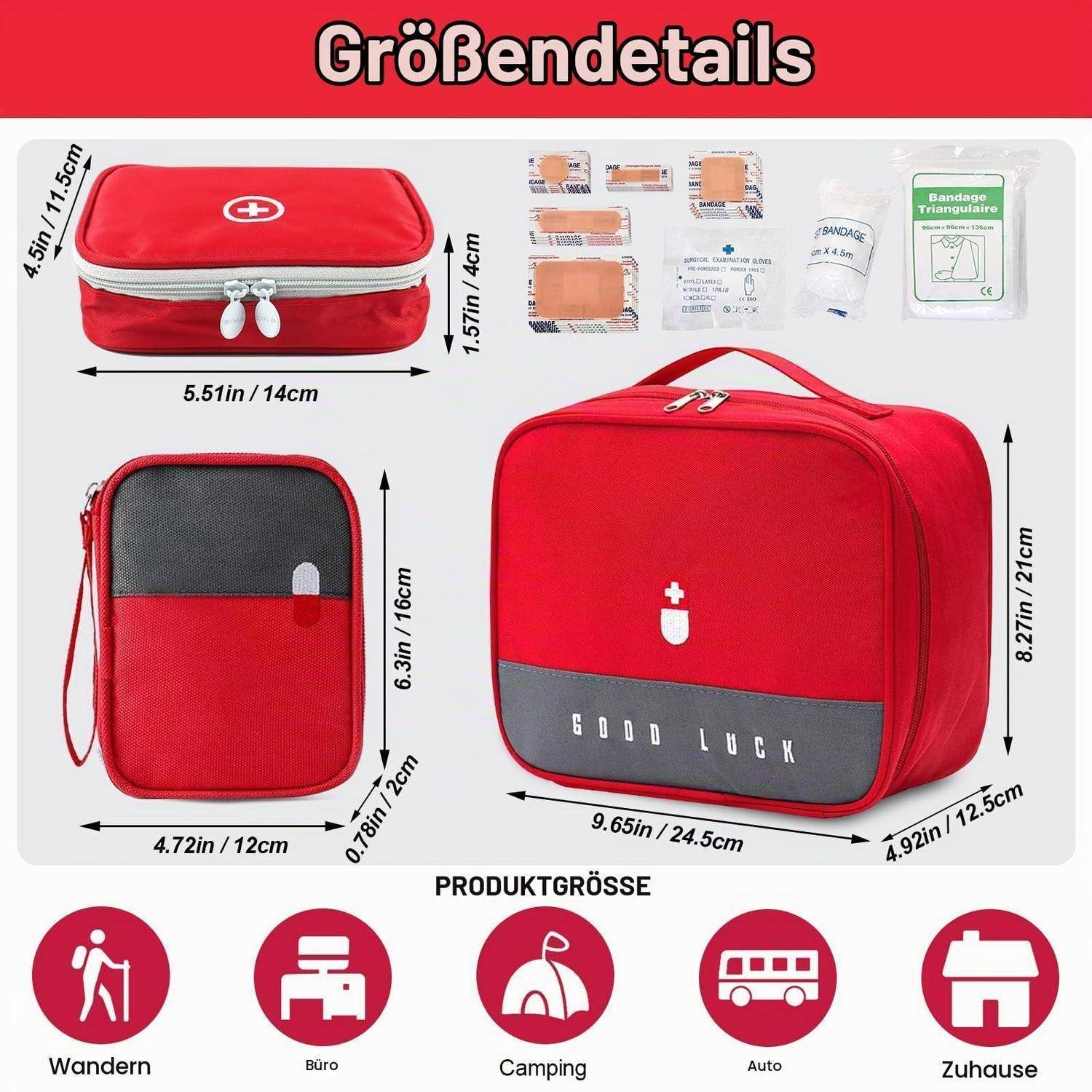 3 Stück Medikamententasche leer, wasserdicht, rot
