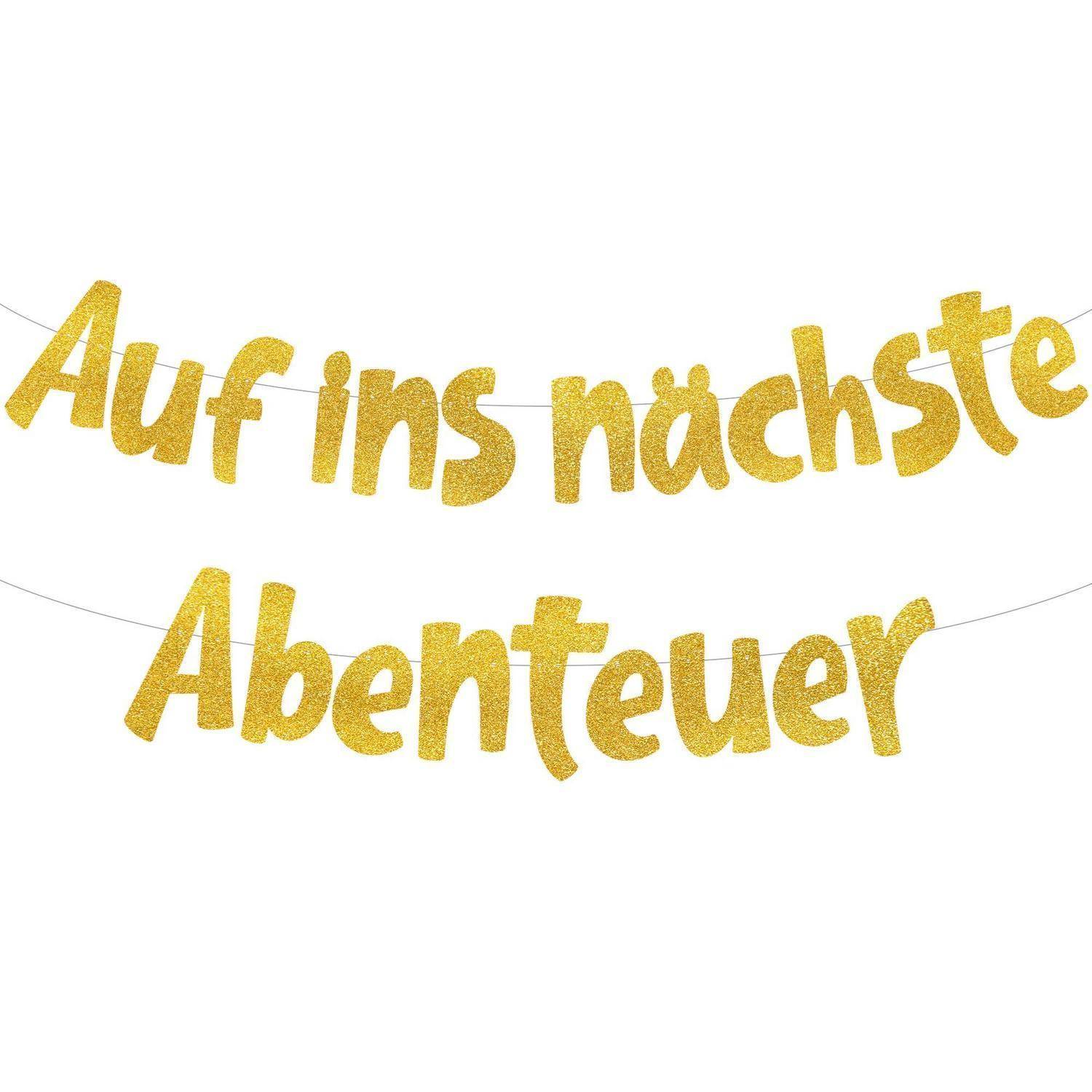 Girlande "Auf ins nächste Abenteuer" Gold Glitzer