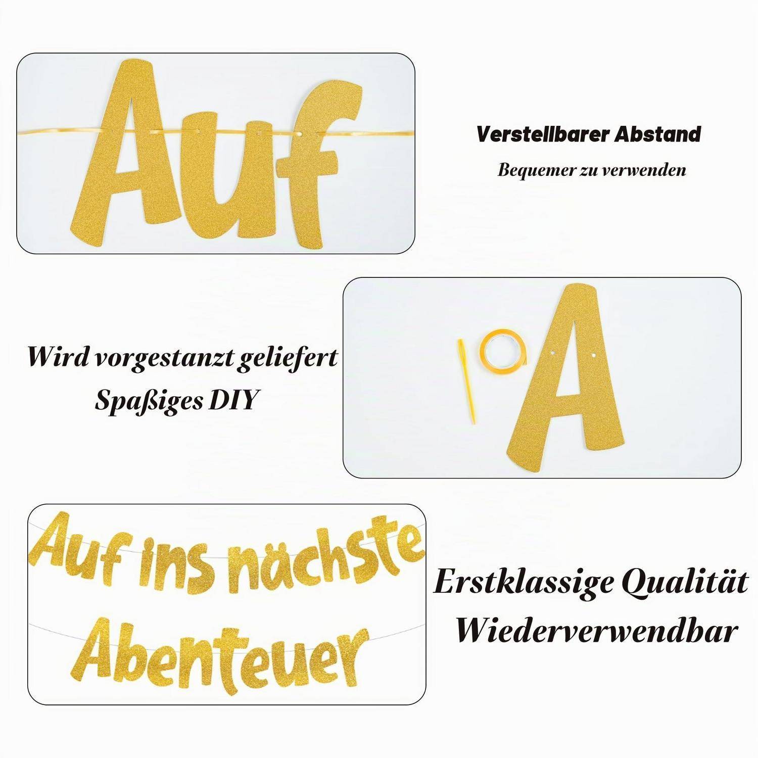 Girlande "Auf ins nächste Abenteuer" Gold Glitzer