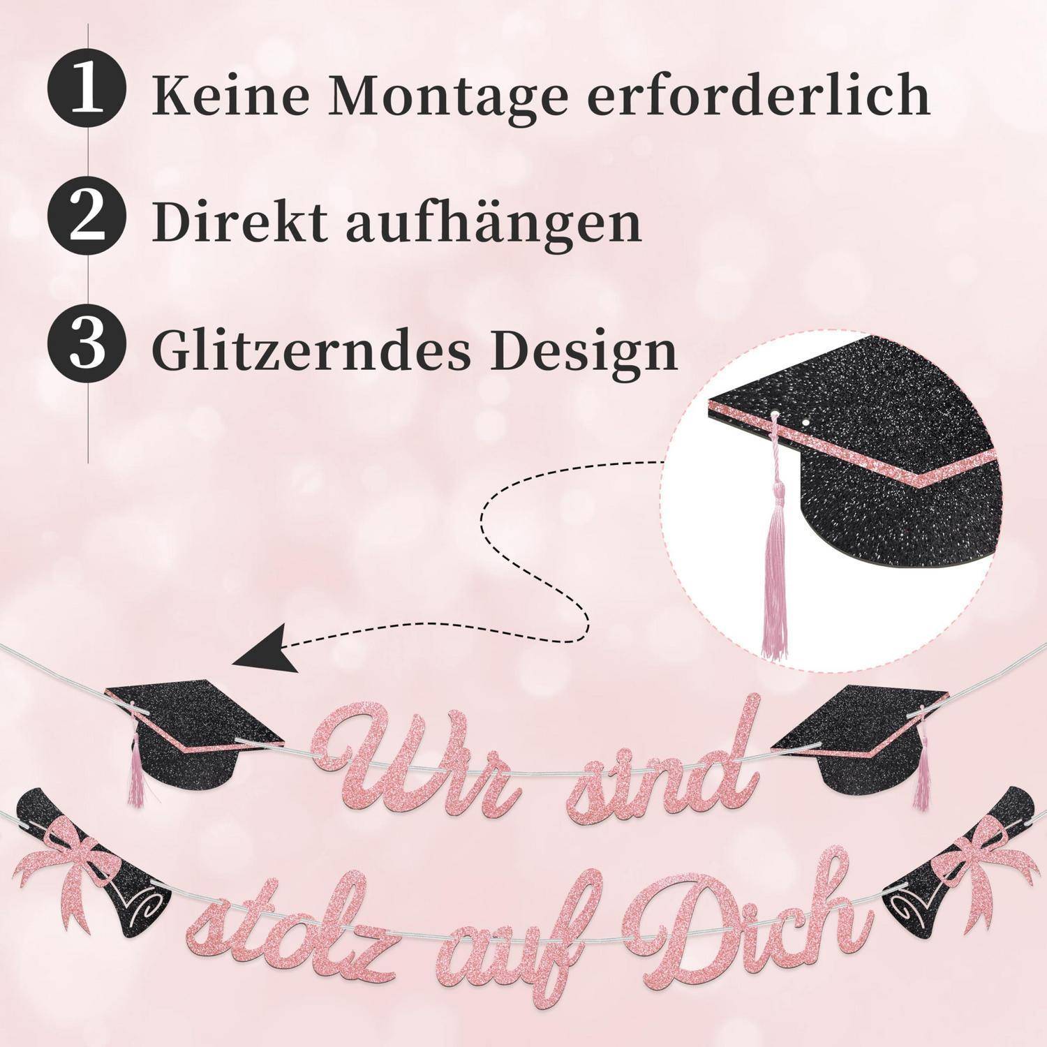 Girlande "Wir sind stolz auf Dich" 2.5m Rose Gold