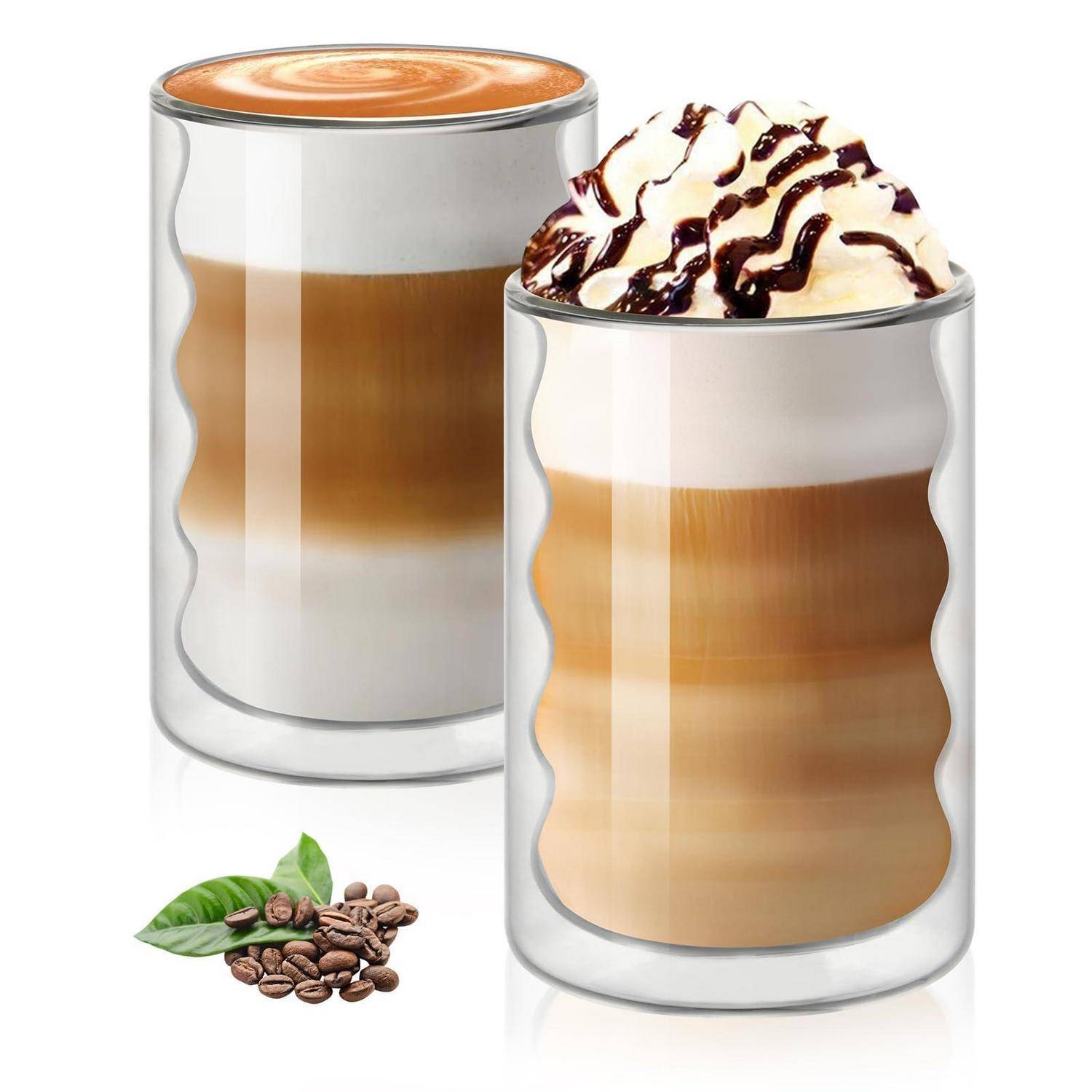 Vicloon Doppelwandige Espressotassen 375ml, 2 Stück, Borosilikatglas