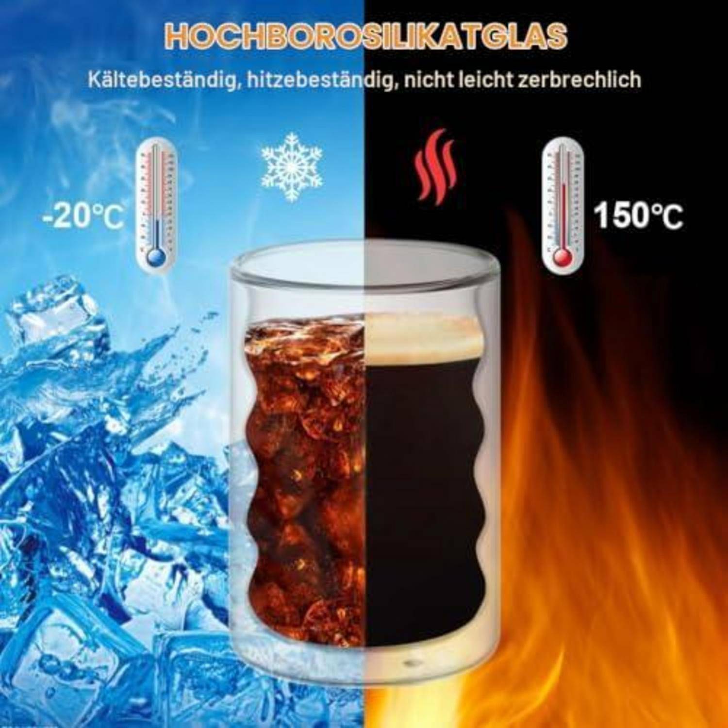 Vicloon Doppelwandige Espressotassen 375ml, 2 Stück, Borosilikatglas