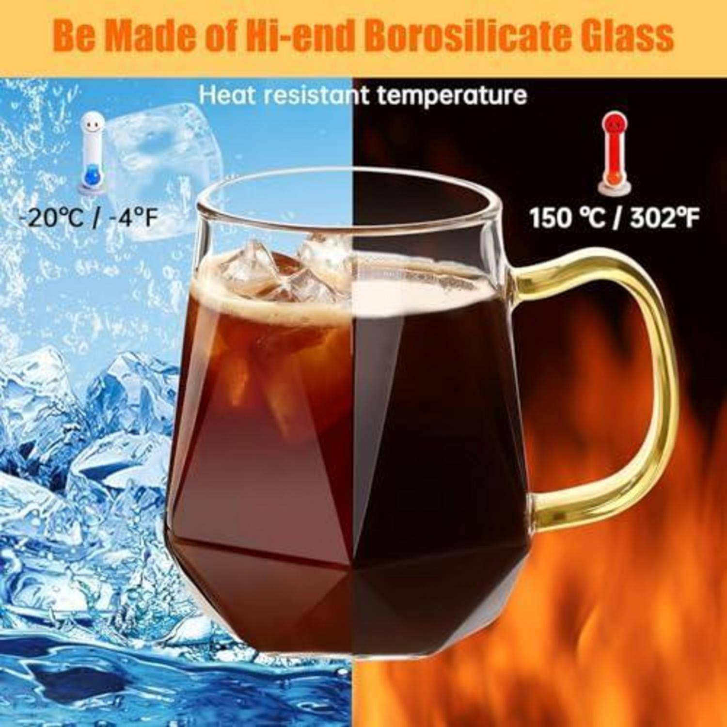 Kaffeegläser 2er Set Borosilikatglas 300ml transparent mit Henkel