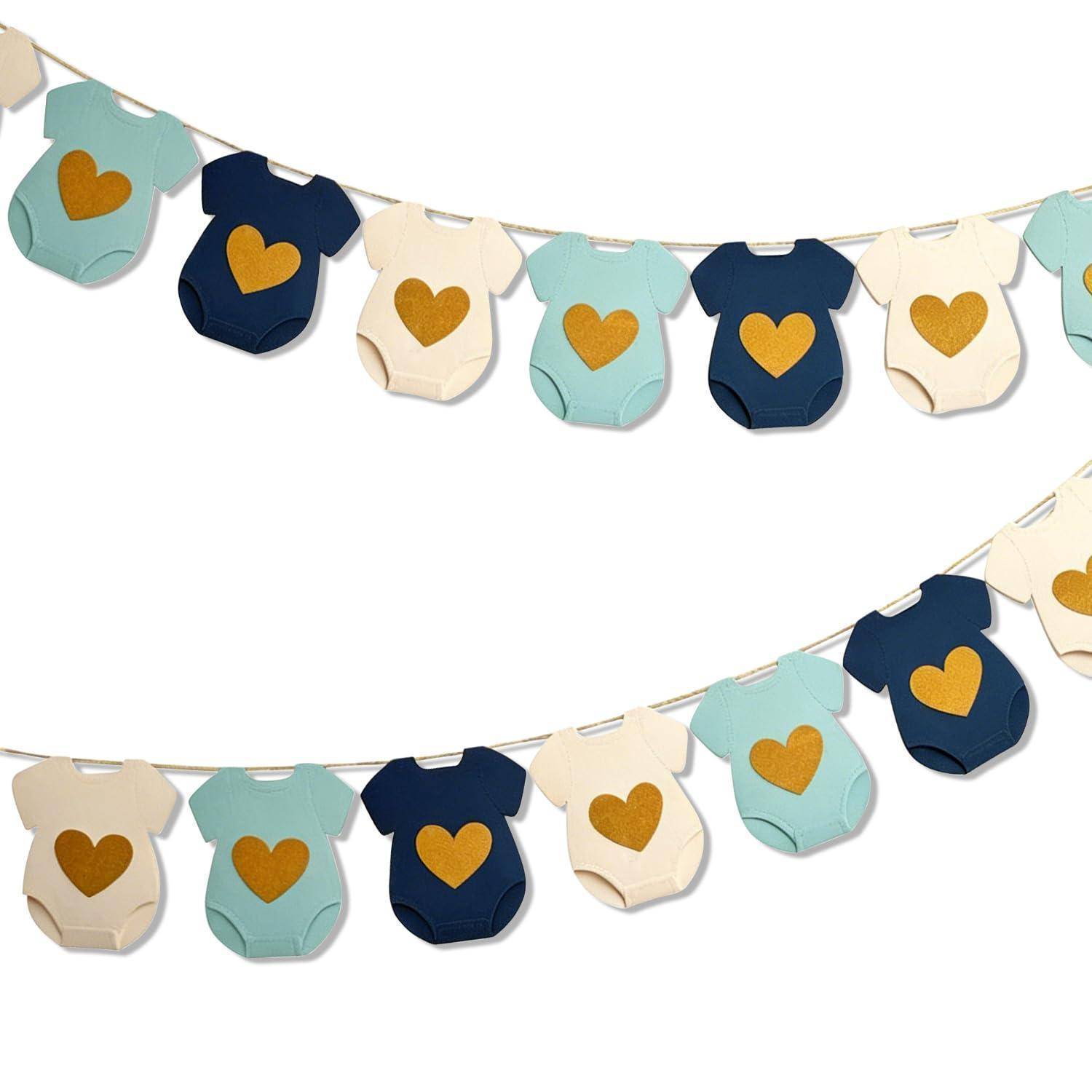 Babyparty Girlande Babybody Design Weiß Hellblau Dunkelblau Beige