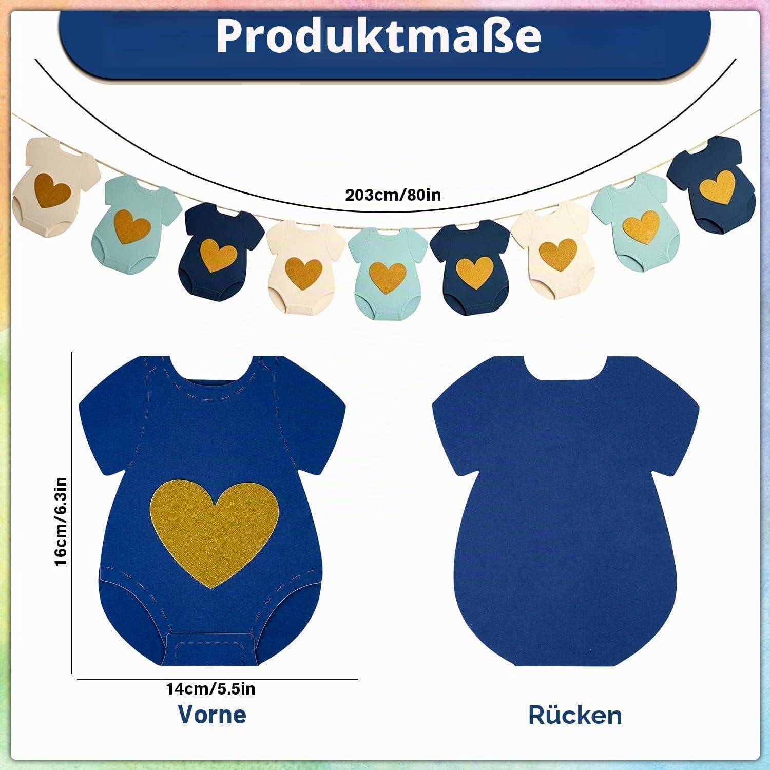 Babyparty Girlande Babybody Design Weiß Hellblau Dunkelblau Beige